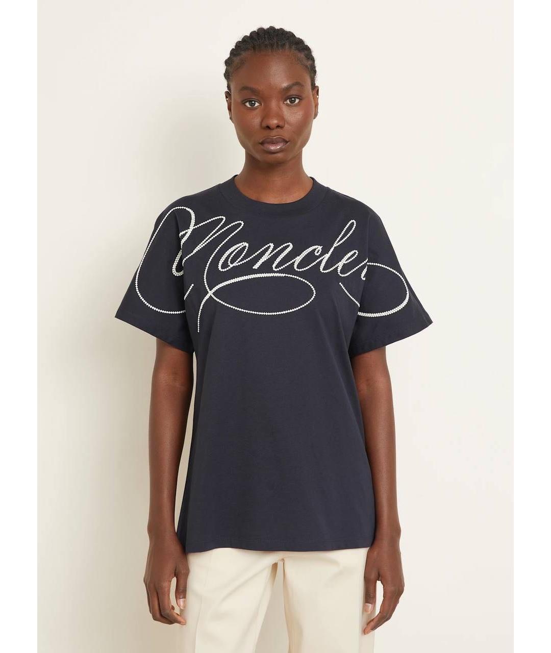 MONCLER Темно-синяя хлопковая футболка, фото 3