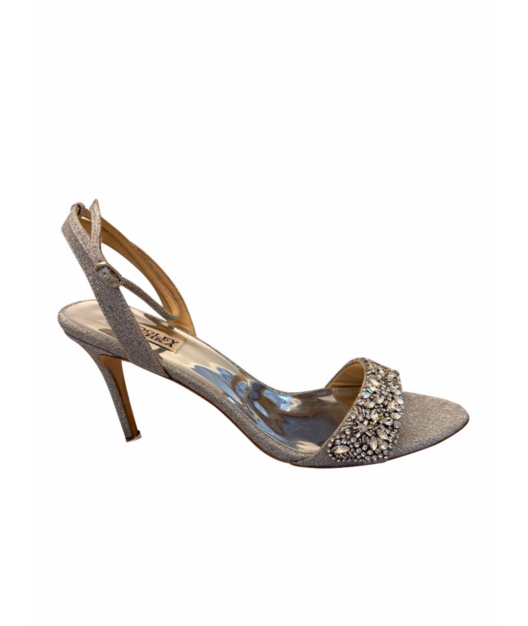 BADGLEY MISCHKA Серебряные кожаные босоножки, фото 1