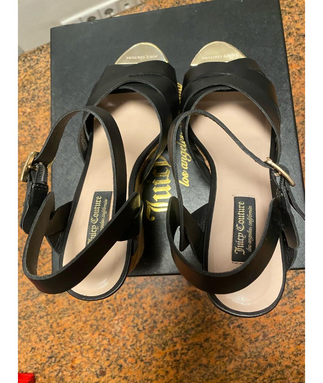 JUICY COUTURE Черные кожаные босоножки, фото 4