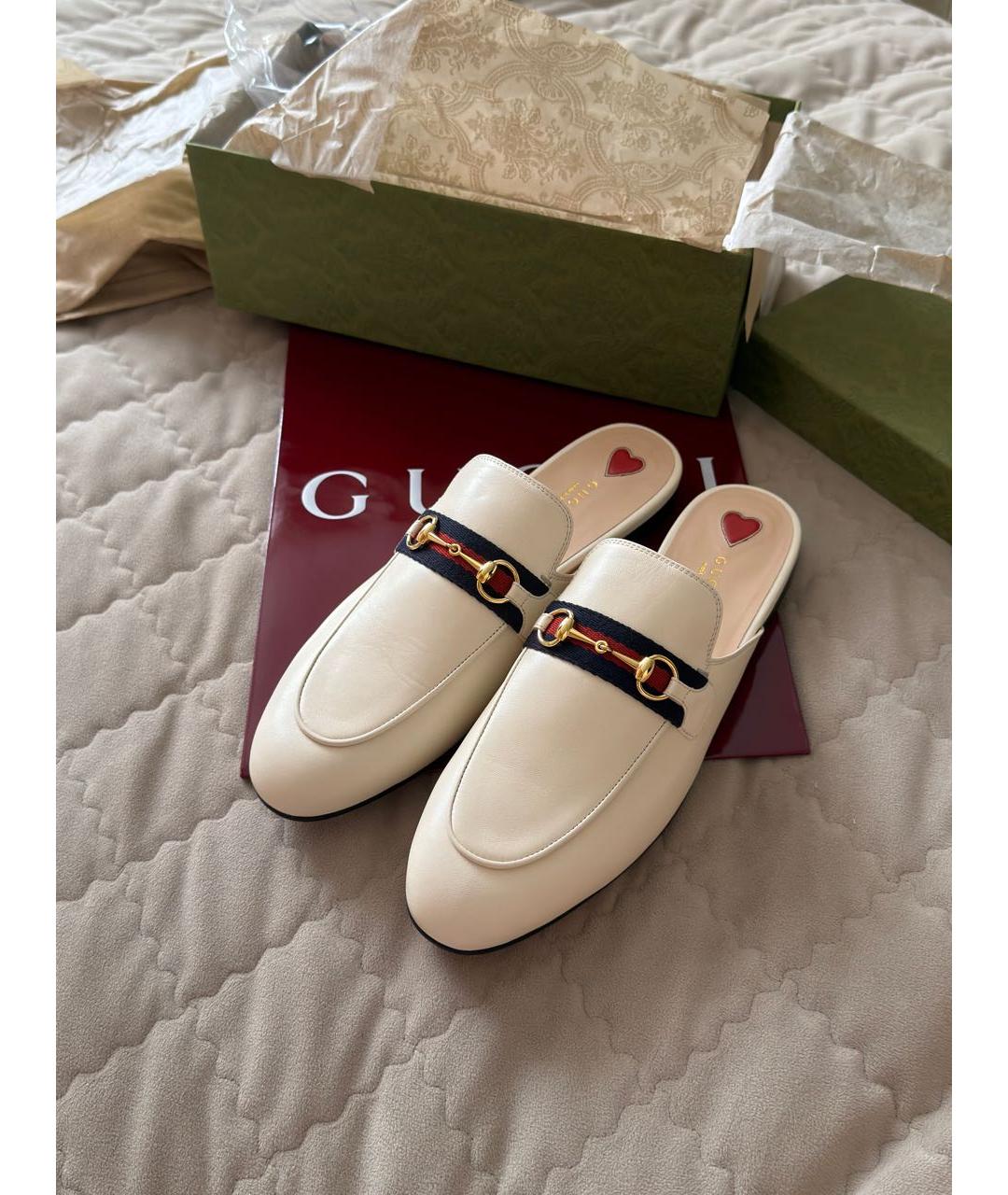 GUCCI Бежевые кожаные мюли, фото 2