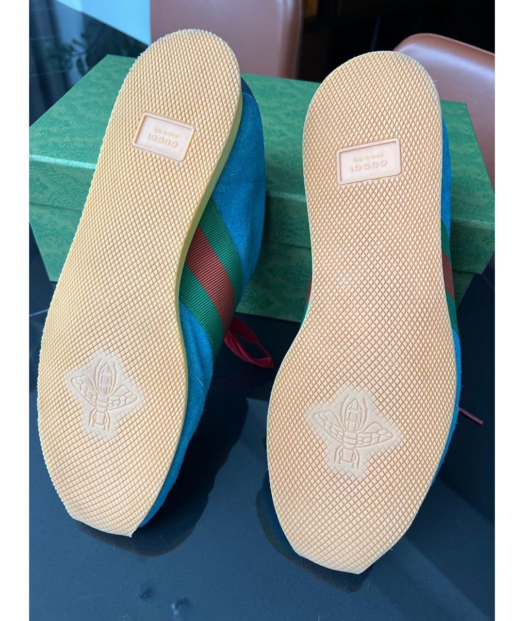 GUCCI Бирюзовые замшевые низкие кроссовки / кеды, фото 6