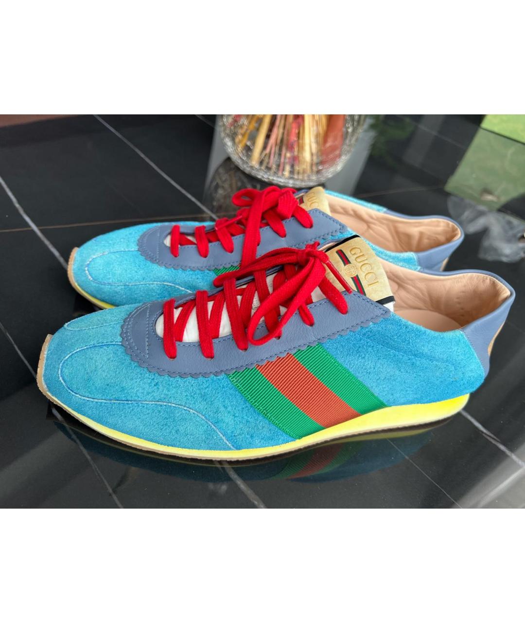 GUCCI Бирюзовые замшевые низкие кроссовки / кеды, фото 8