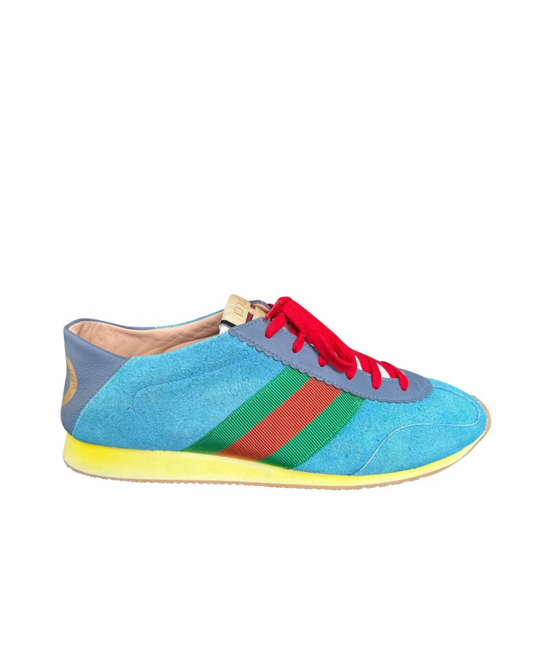 GUCCI Бирюзовые замшевые низкие кроссовки / кеды, фото 1