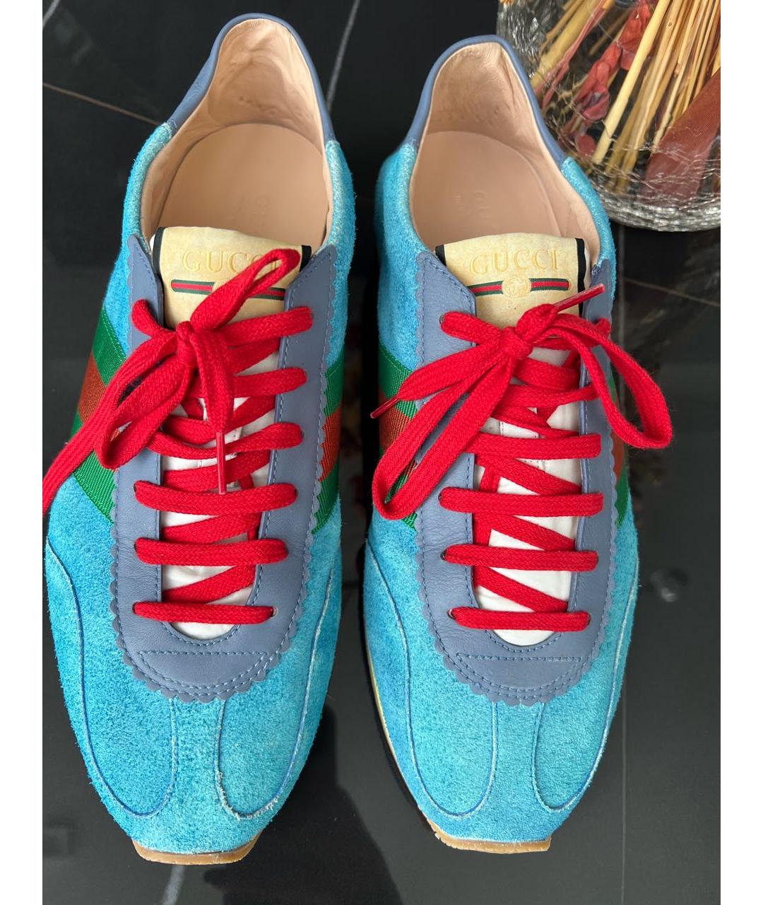 GUCCI Бирюзовые замшевые низкие кроссовки / кеды, фото 2