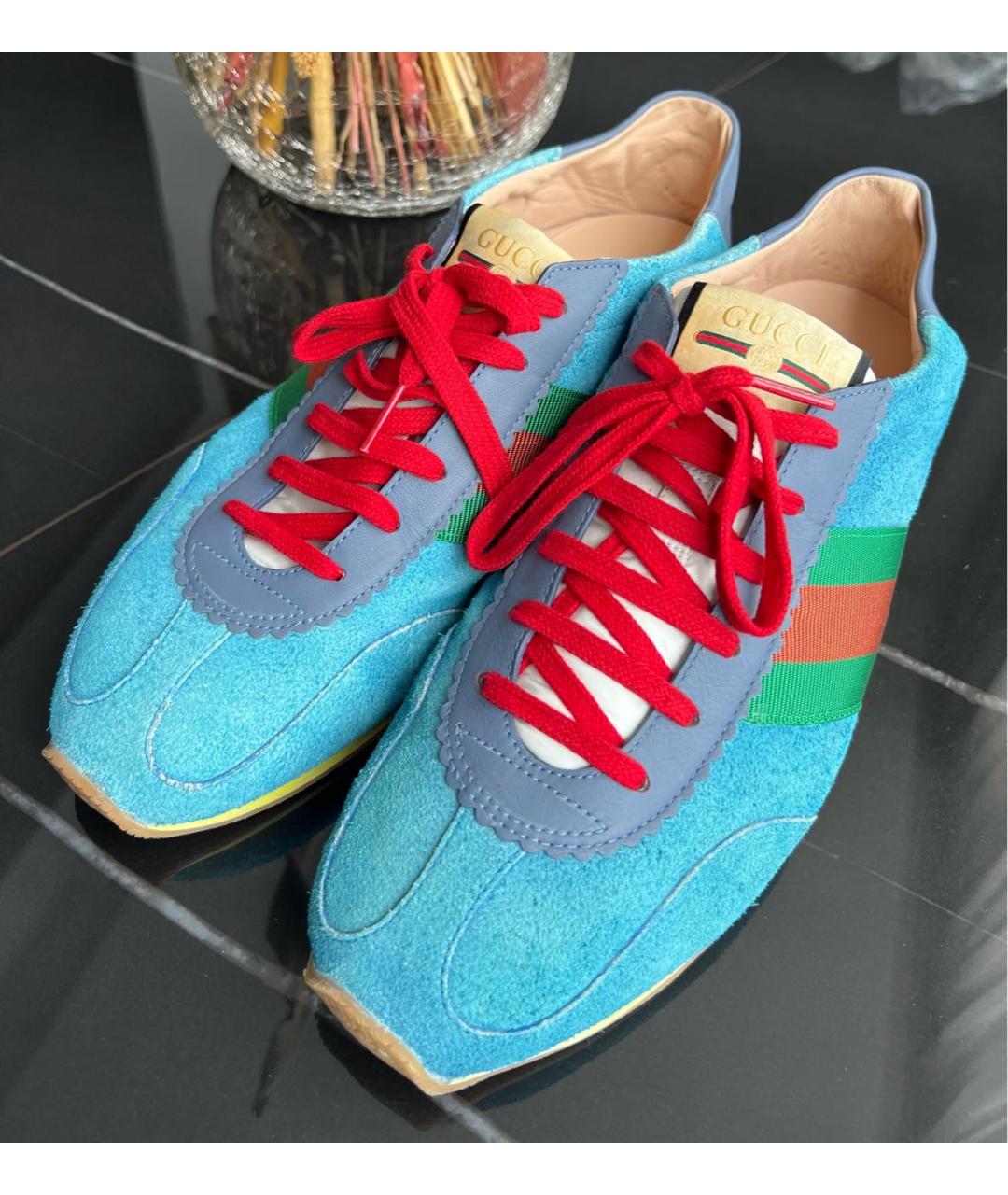 GUCCI Бирюзовые замшевые низкие кроссовки / кеды, фото 7