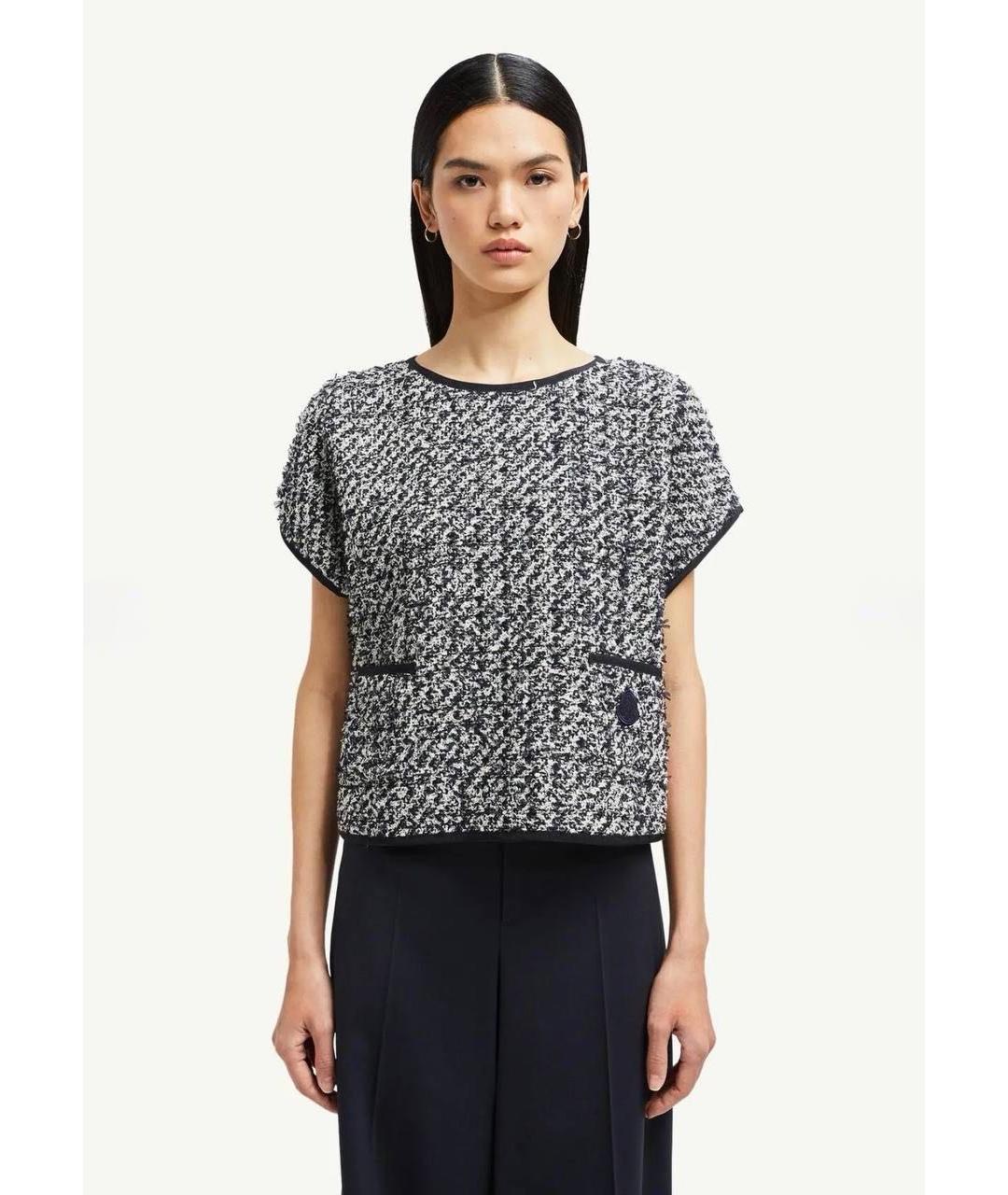 MONCLER Черная твидовая футболка, фото 3