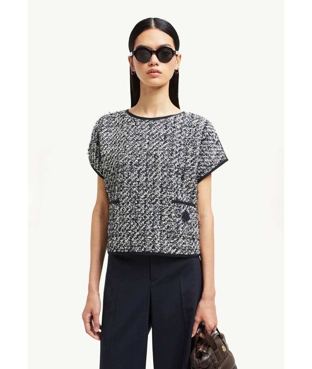 MONCLER Черная твидовая футболка, фото 2