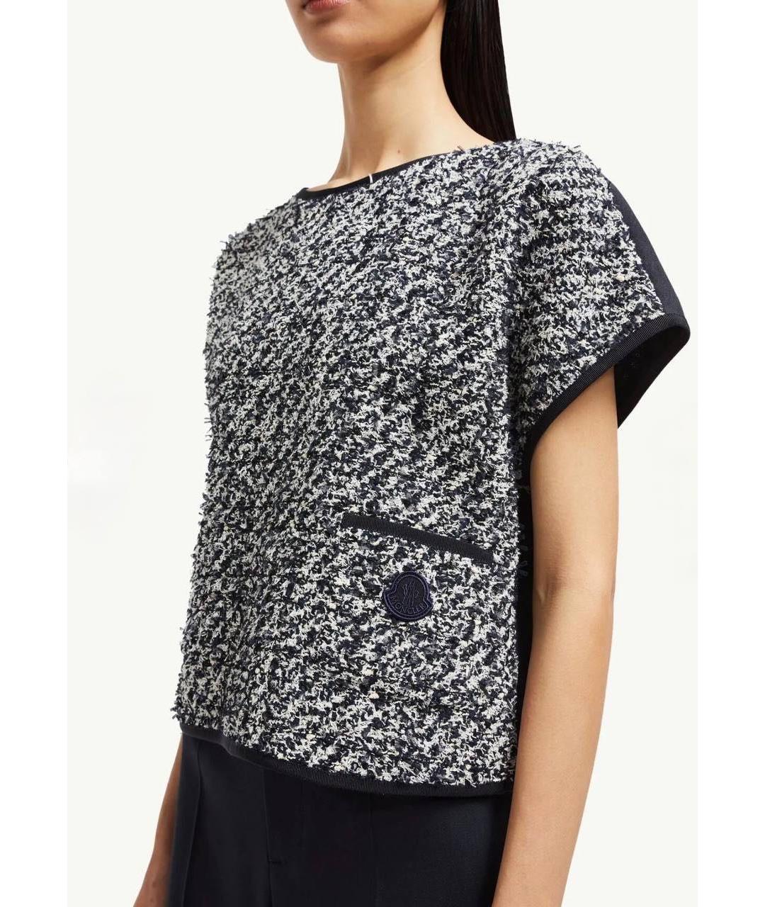 MONCLER Черная твидовая футболка, фото 7