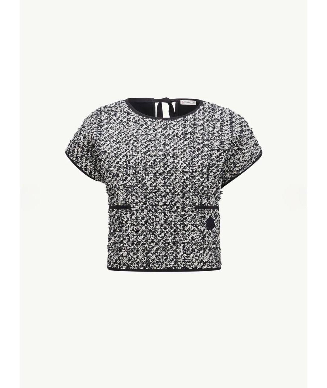MONCLER Черная твидовая футболка, фото 8