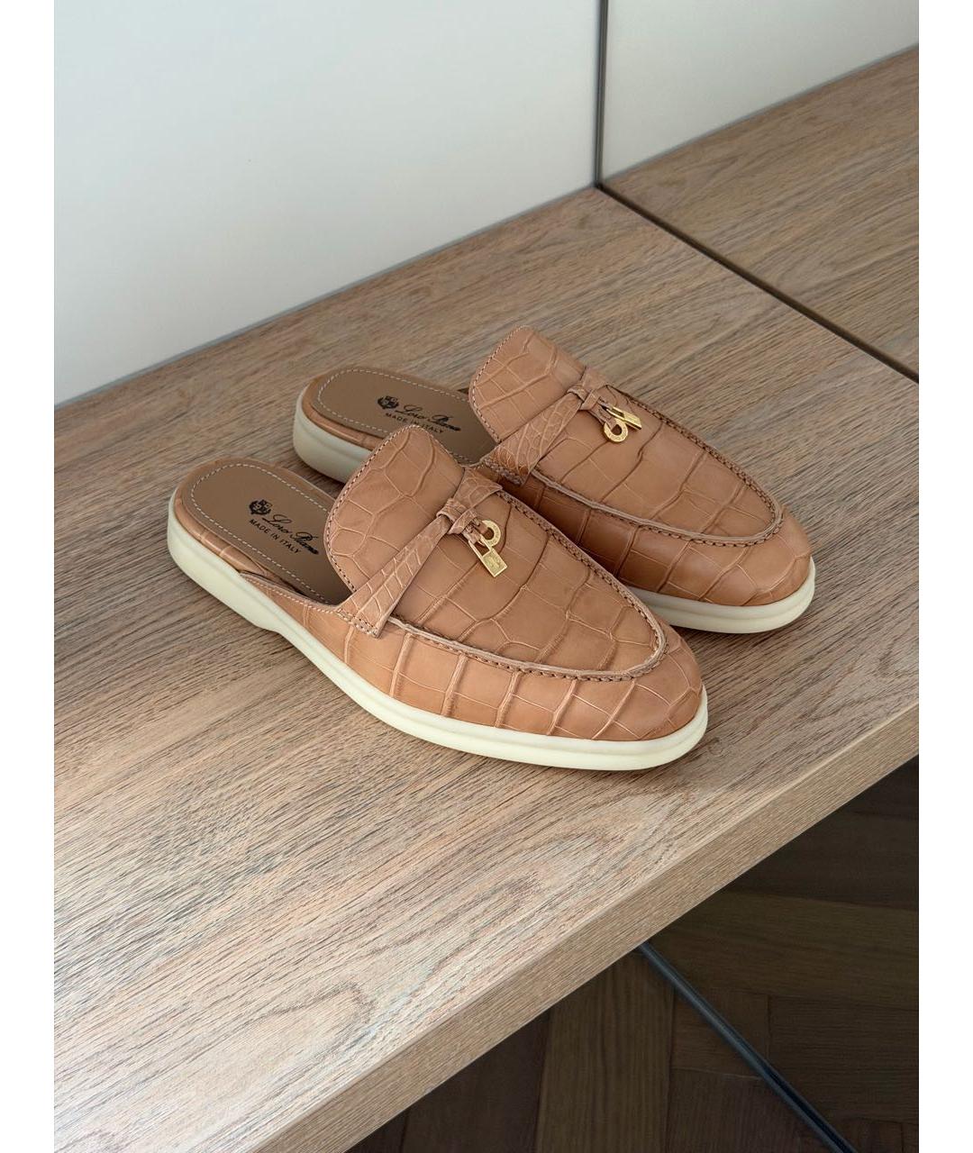 LORO PIANA Бежевые мюли из экзотической кожи, фото 3