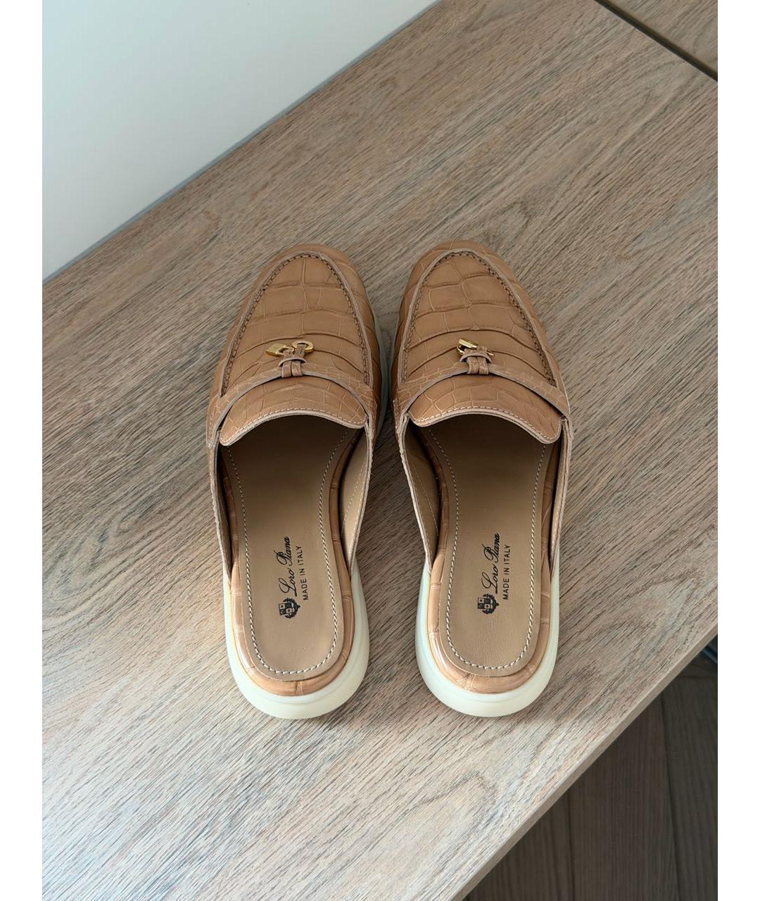 LORO PIANA Бежевые мюли из экзотической кожи, фото 4