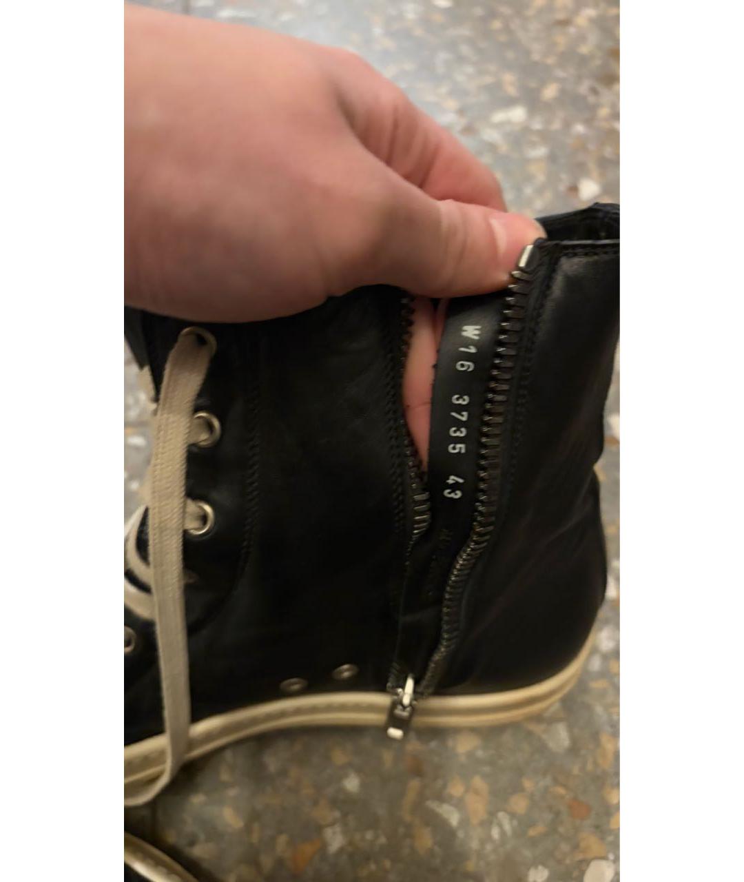 RICK OWENS Черные кожаные высокие кроссовки / кеды, фото 4