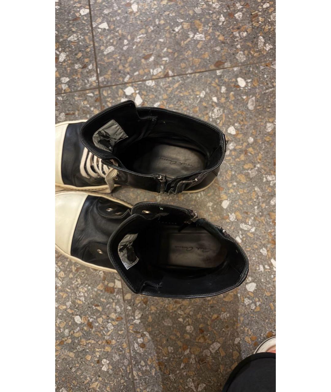 RICK OWENS Черные кожаные высокие кроссовки / кеды, фото 2