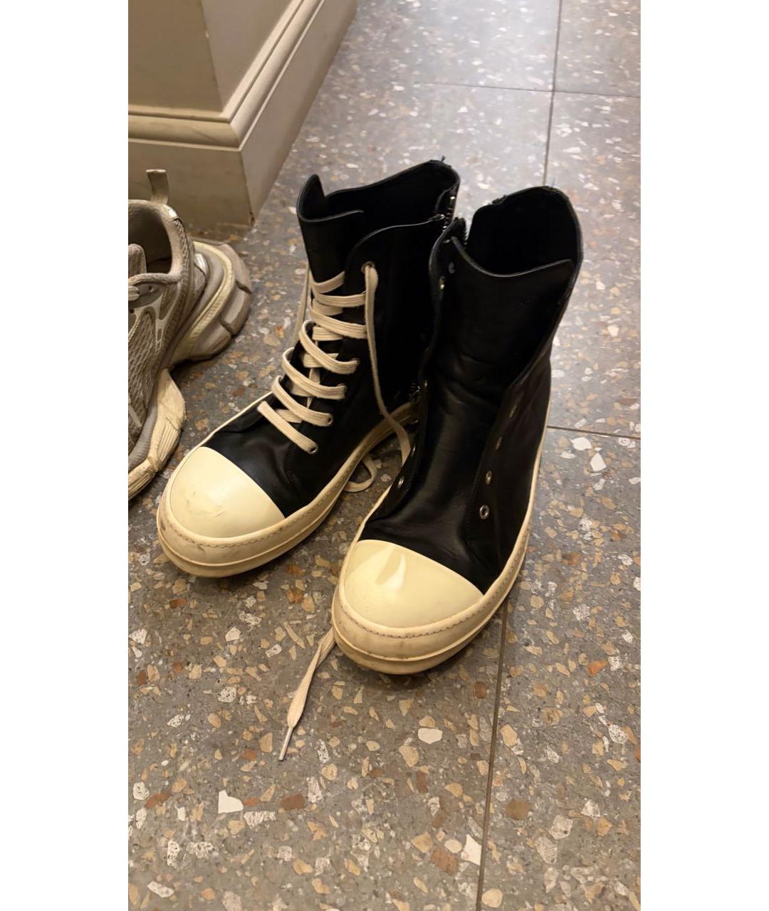 RICK OWENS Черные кожаные высокие кроссовки / кеды, фото 5