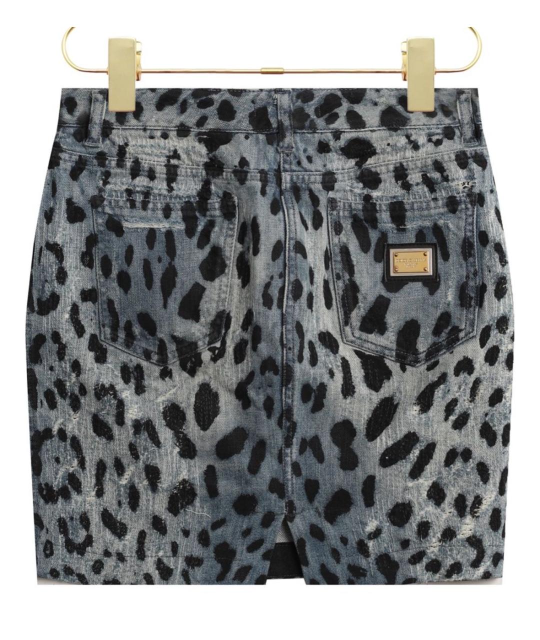 DOLCE&GABBANA Темно-синяя хлопковая юбка мини, фото 3