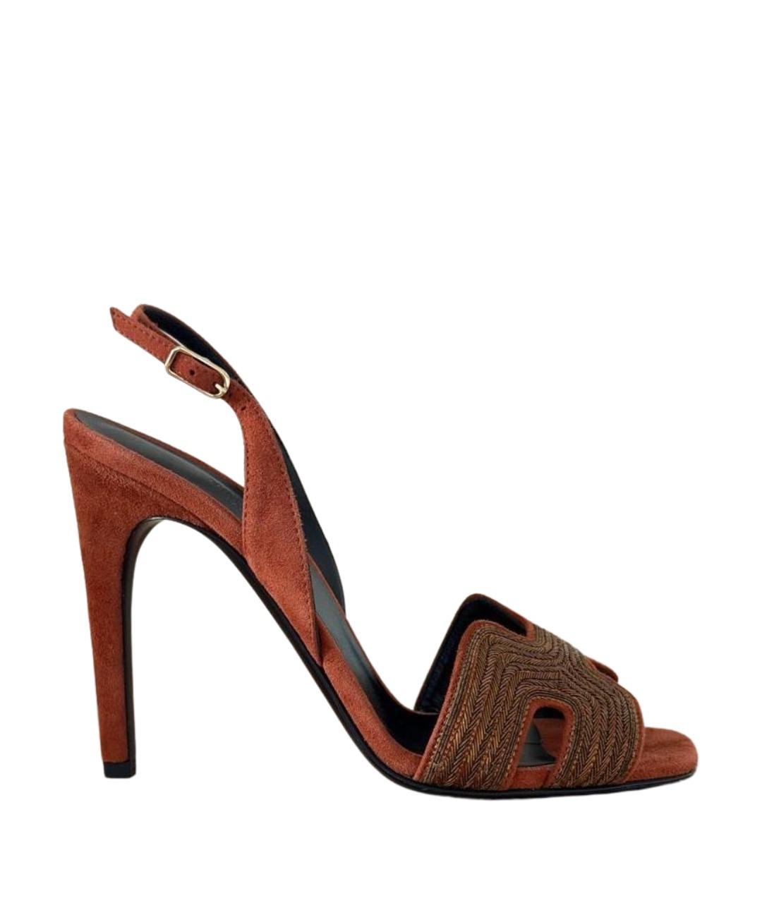 HERMES Коричневые замшевые босоножки, фото 1