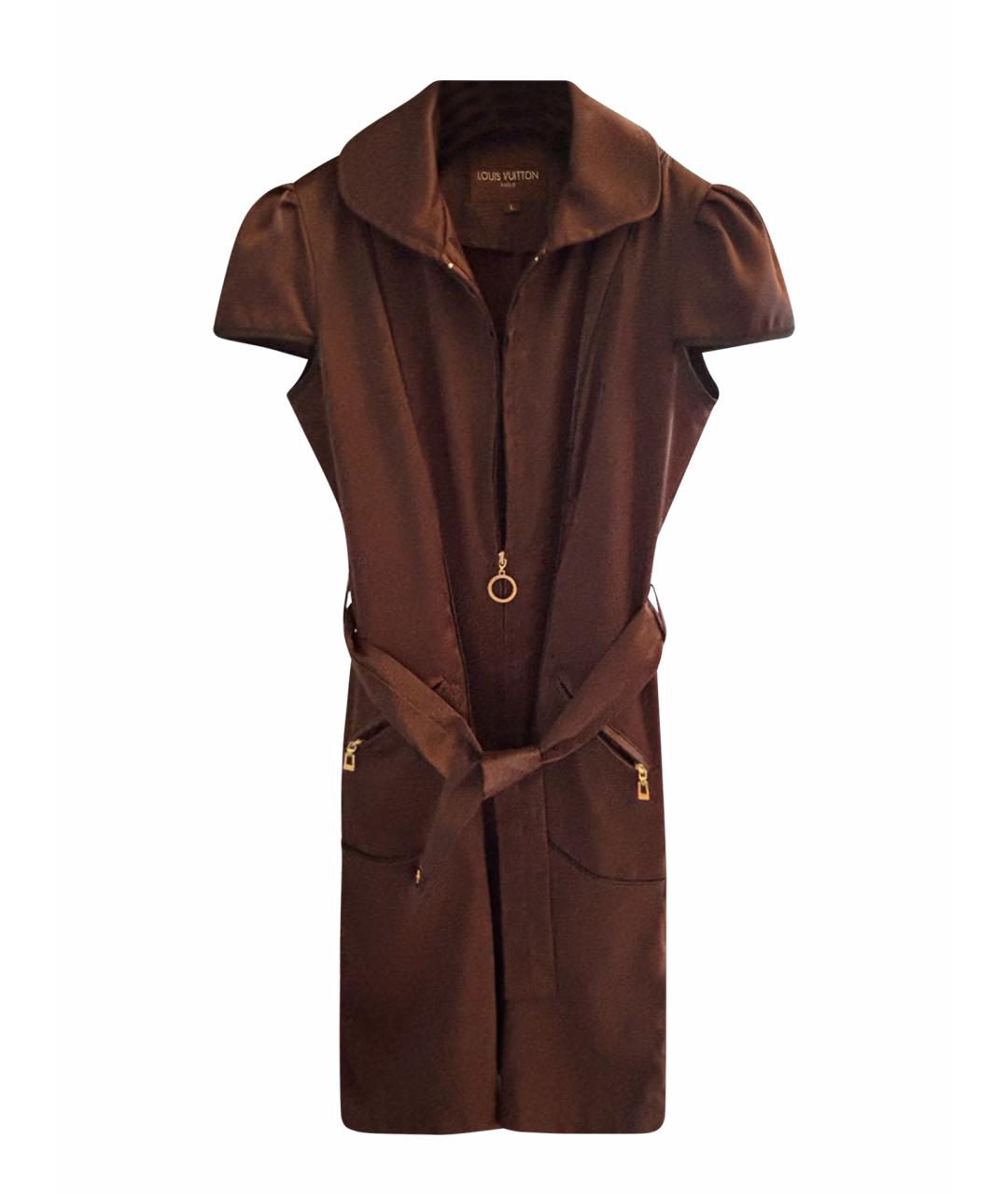 LOUIS VUITTON Коричневое атласное повседневное платье, фото 1