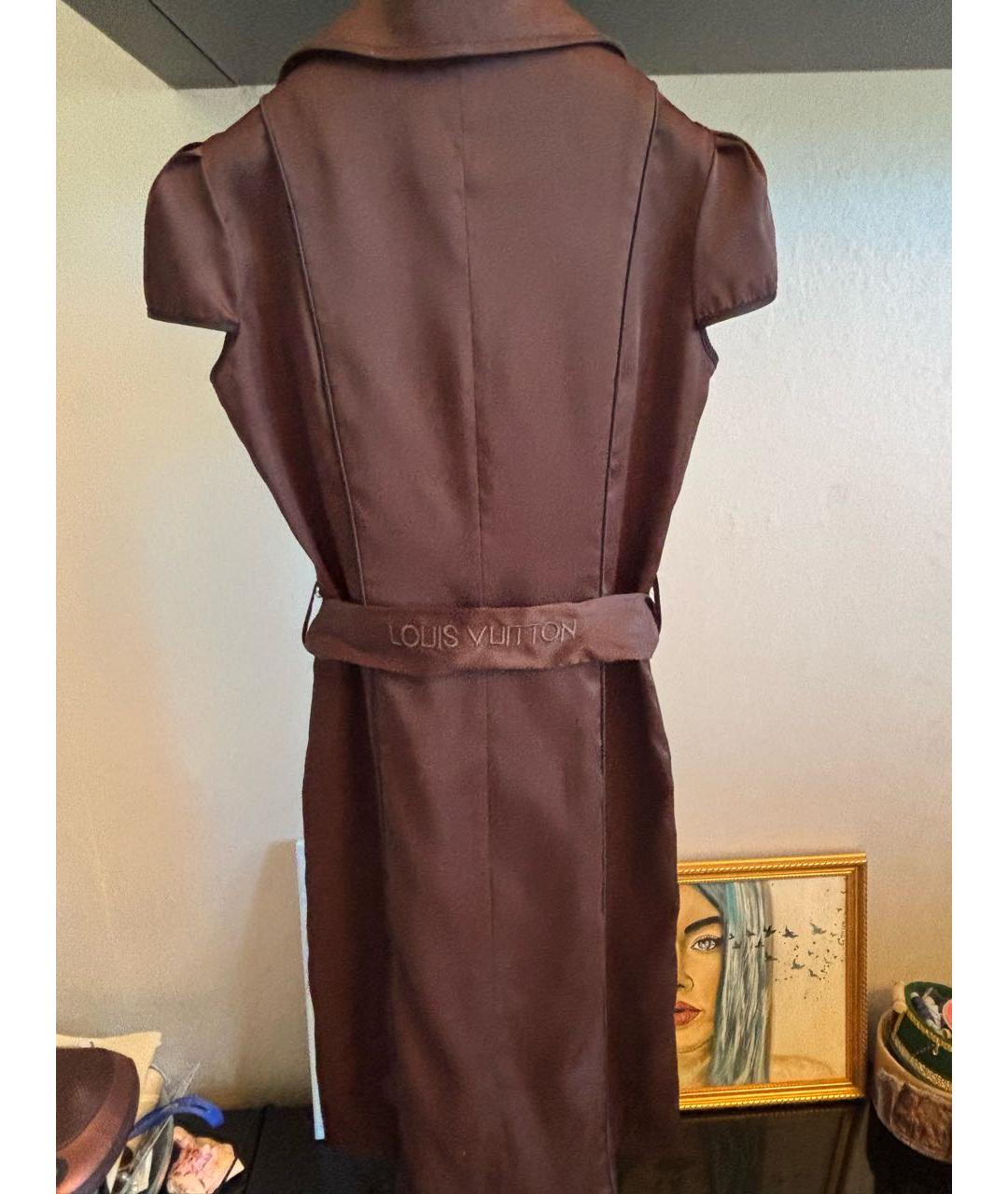 LOUIS VUITTON Коричневое атласное повседневное платье, фото 2