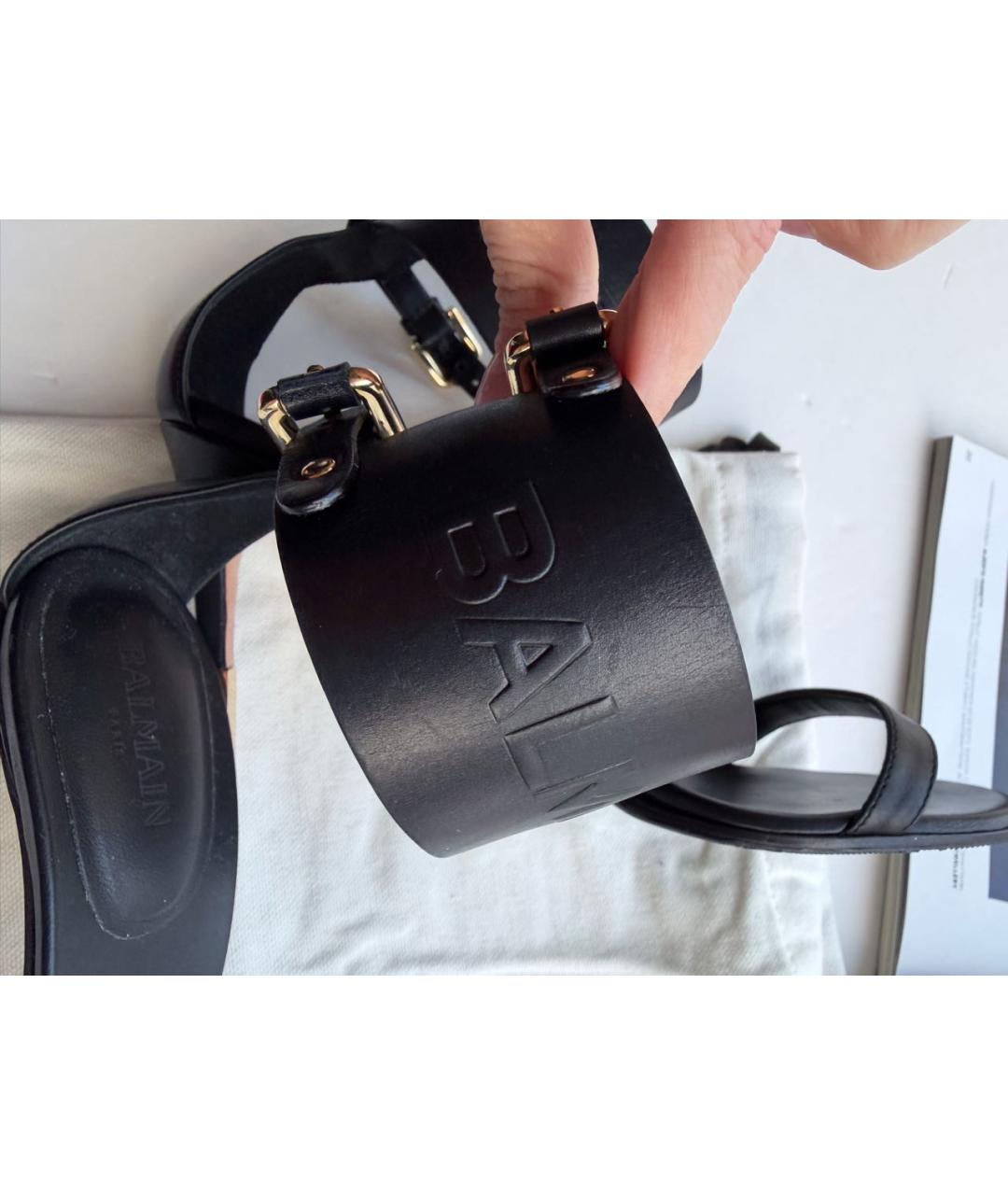 BALMAIN Черные кожаные босоножки, фото 4