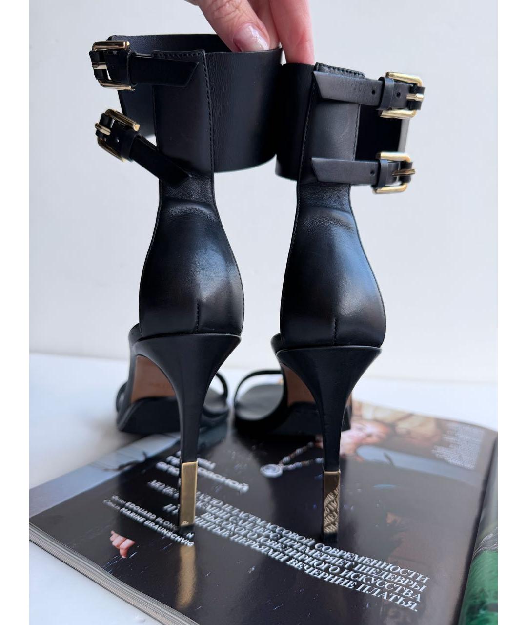 BALMAIN Черные кожаные босоножки, фото 8