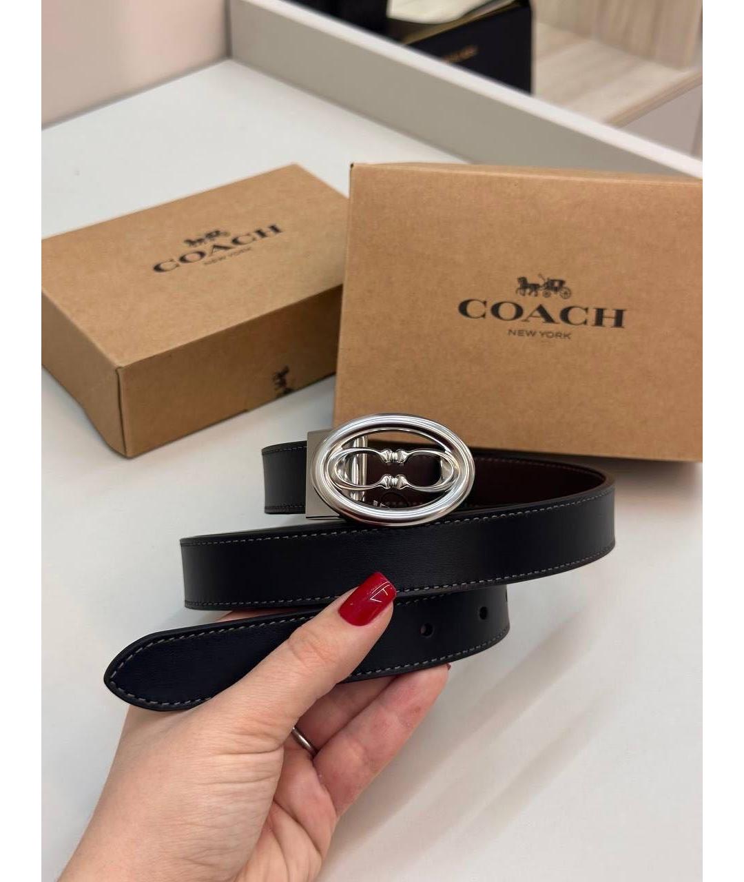 COACH Черный кожаный ремень, фото 5