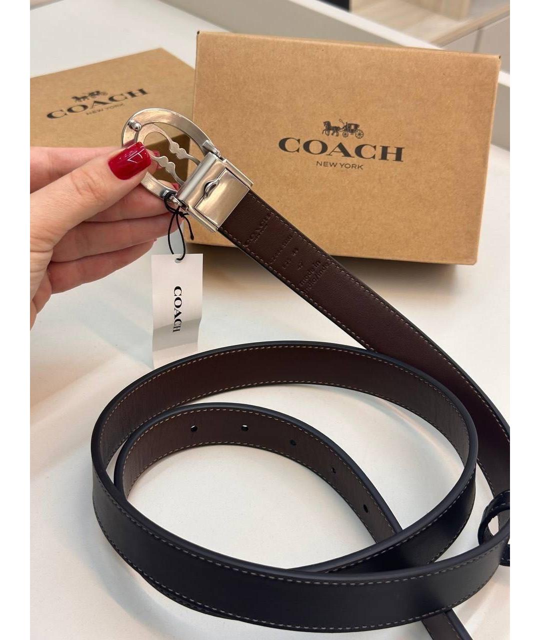 COACH Черный кожаный ремень, фото 4