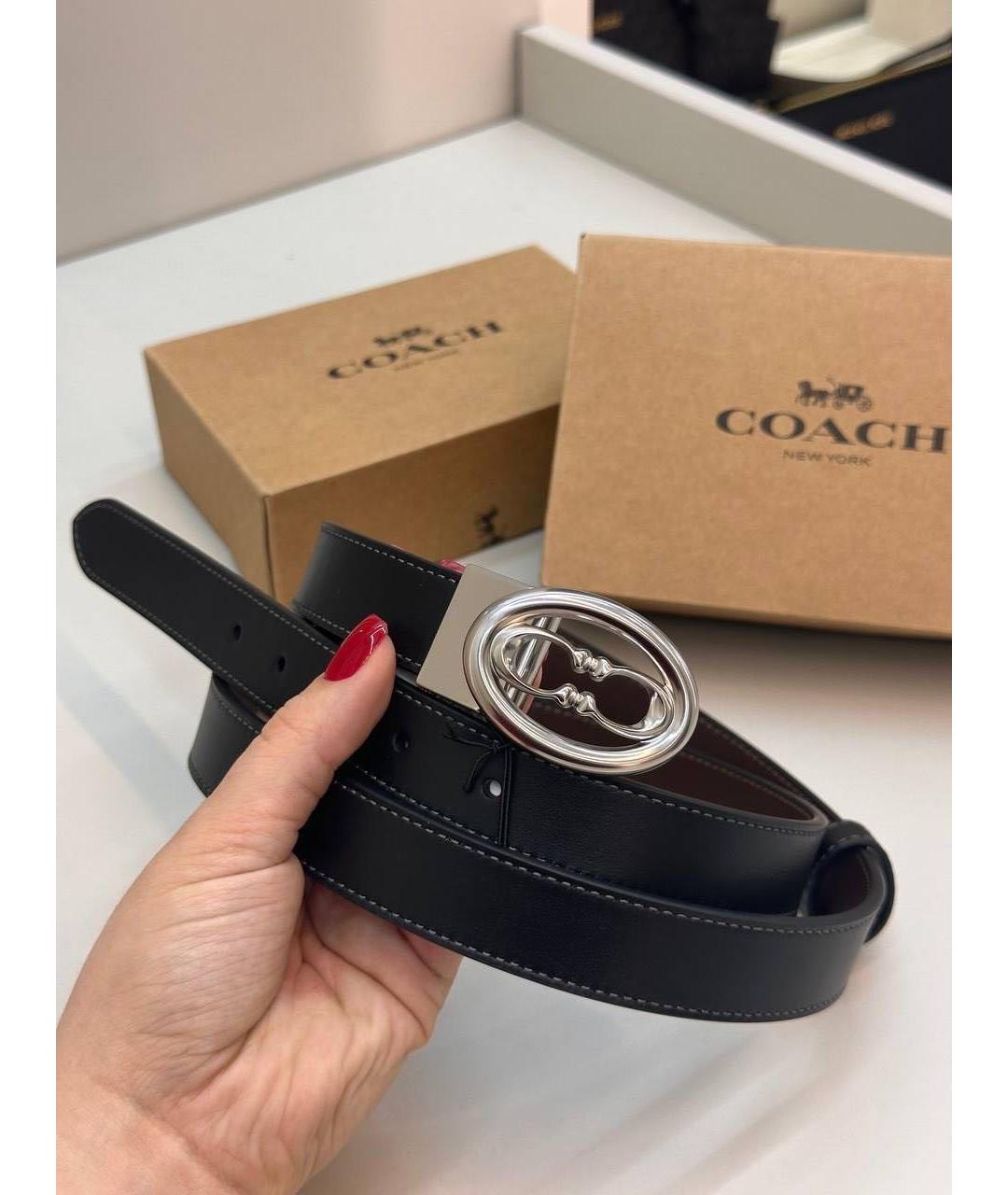 COACH Черный кожаный ремень, фото 3