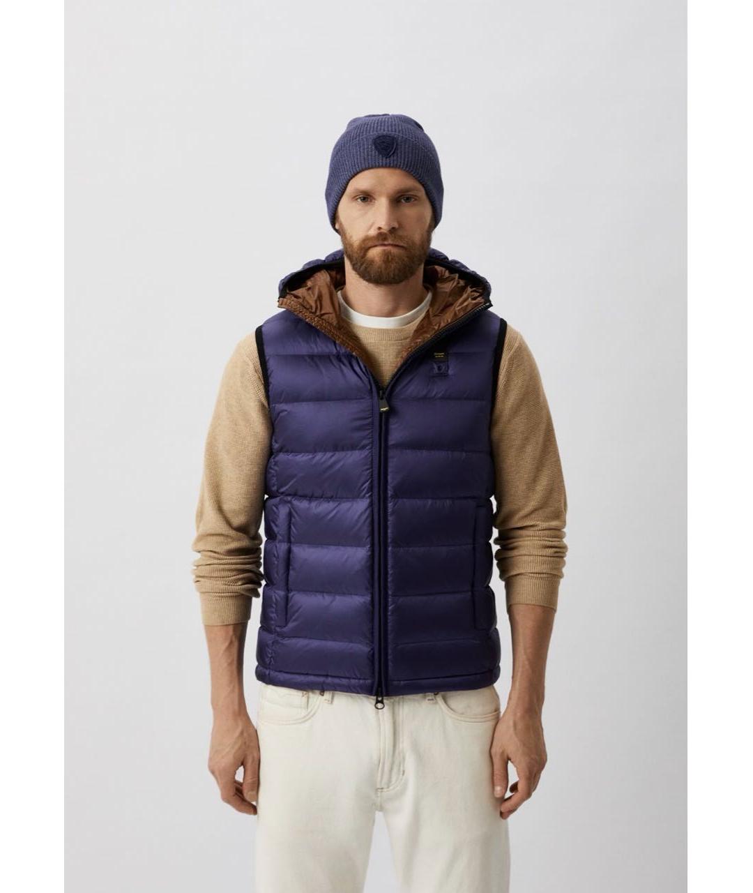 BLAUER Темно-синий полиэстеровый жилет, фото 5