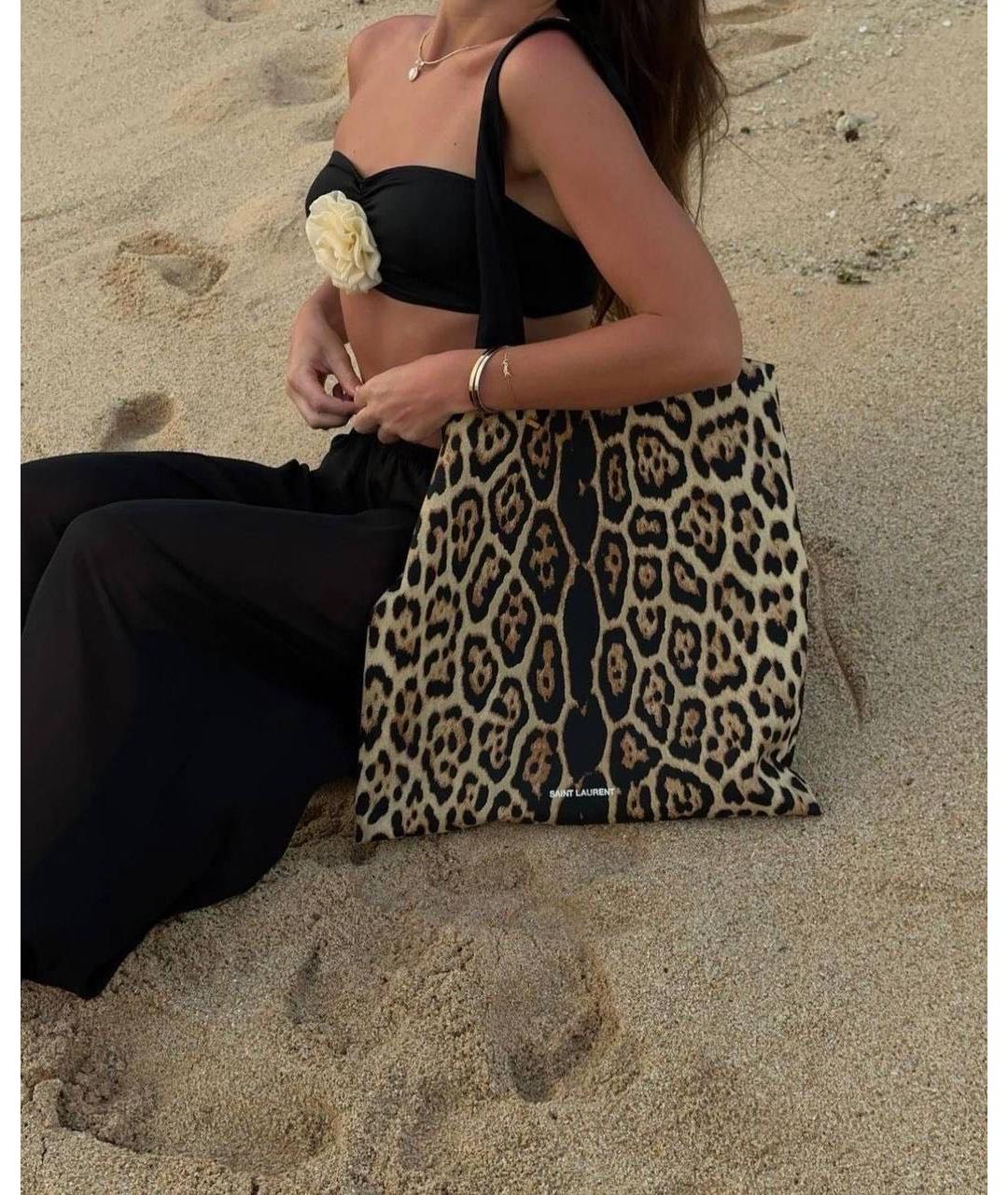 SAINT LAURENT Коричневая тканевая сумка с короткими ручками, фото 3