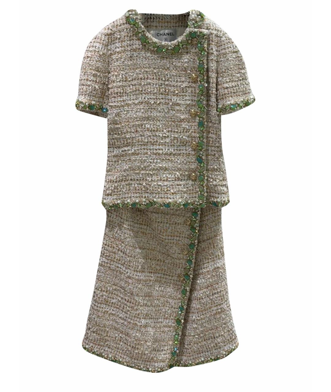 CHANEL Бежевый твидовый костюм с юбками, фото 1