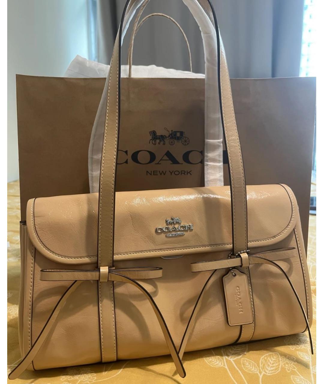 COACH Бежевая кожаная сумка через плечо, фото 5