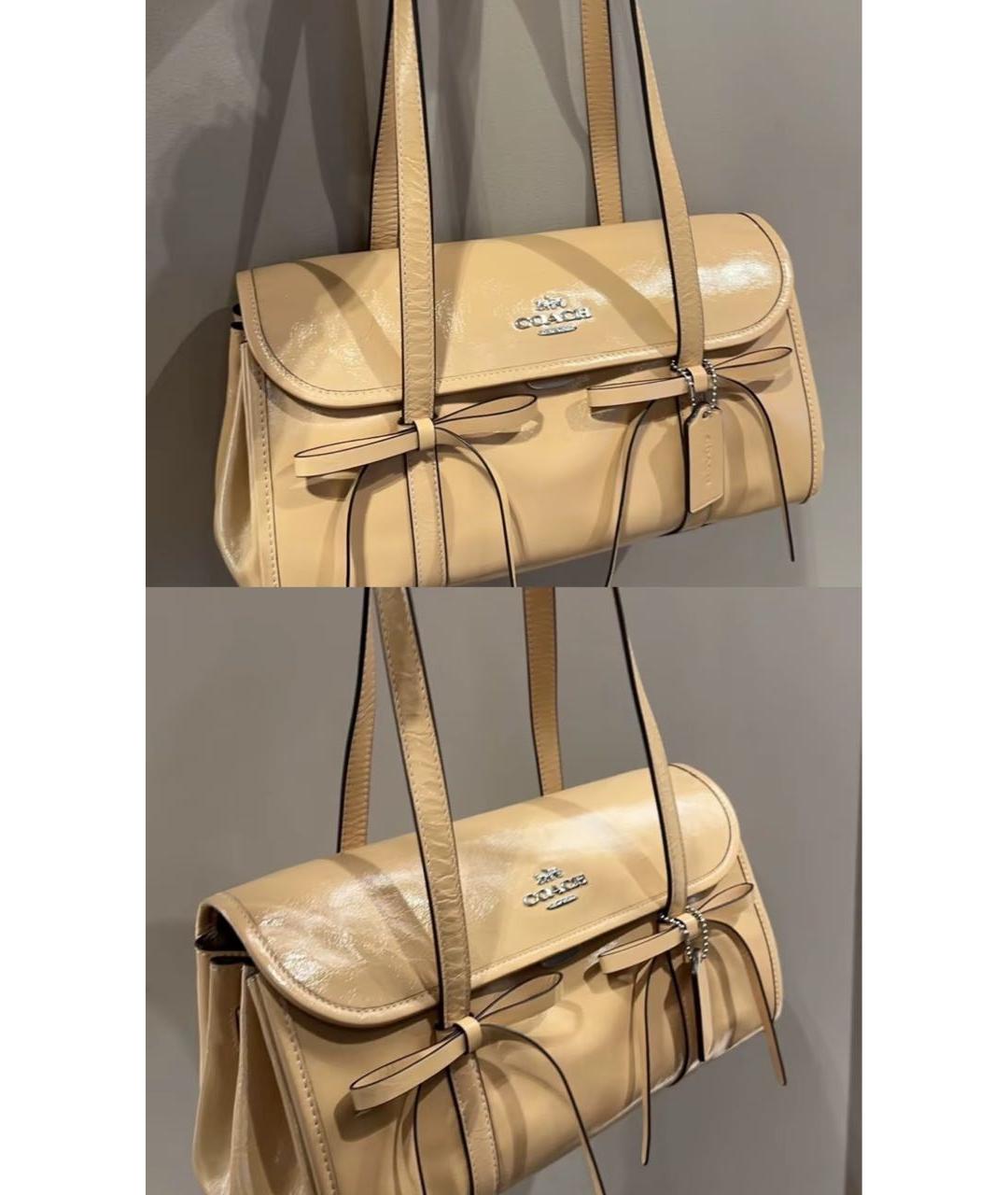 COACH Бежевая кожаная сумка через плечо, фото 7