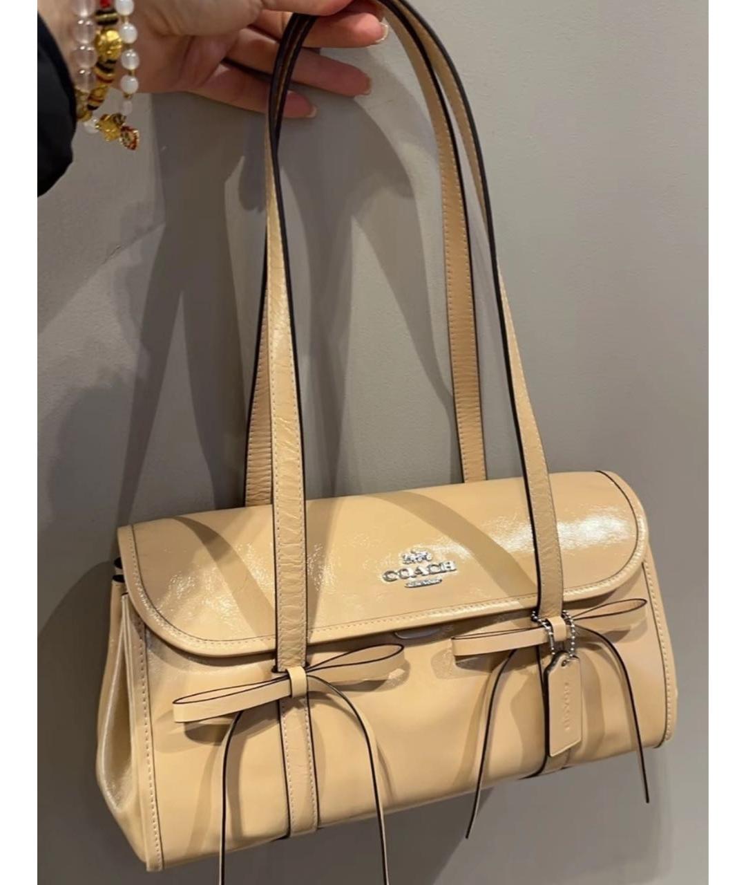COACH Бежевая кожаная сумка через плечо, фото 6