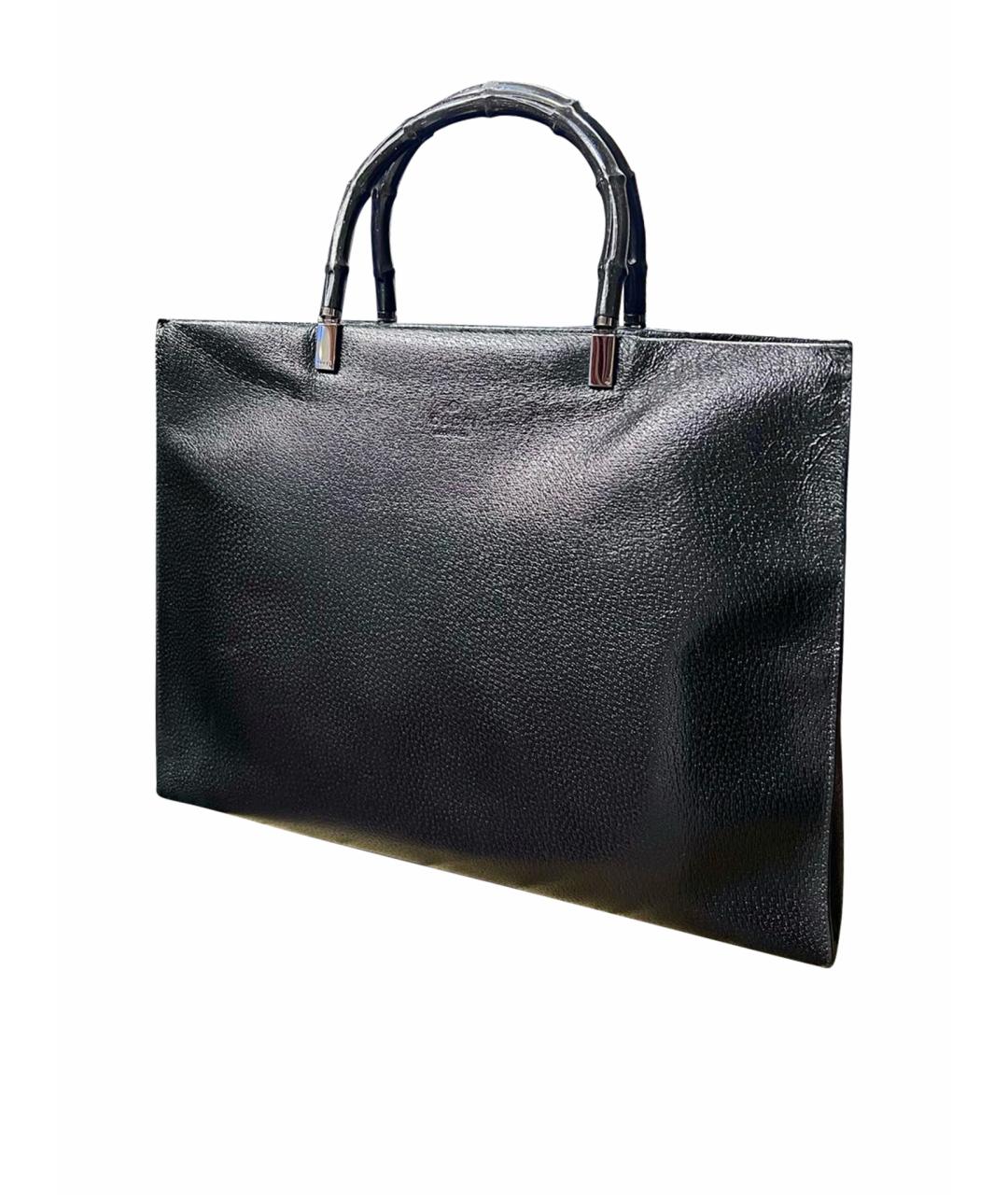 GUCCI Черная кожаная сумка с короткими ручками, фото 1