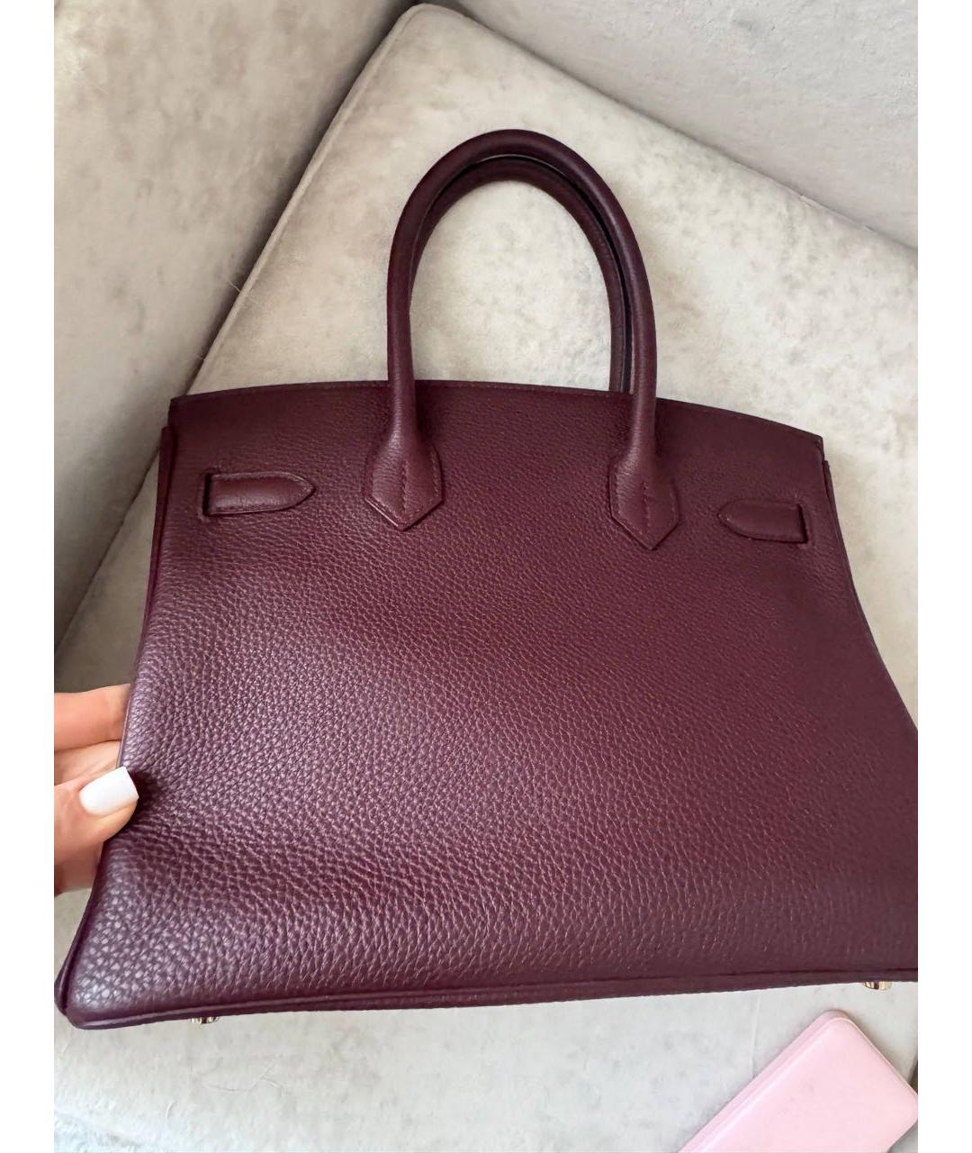 HERMES Бордовая кожаная сумка с короткими ручками, фото 3