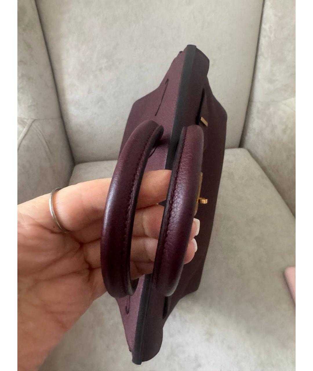 HERMES Бордовая кожаная сумка с короткими ручками, фото 4