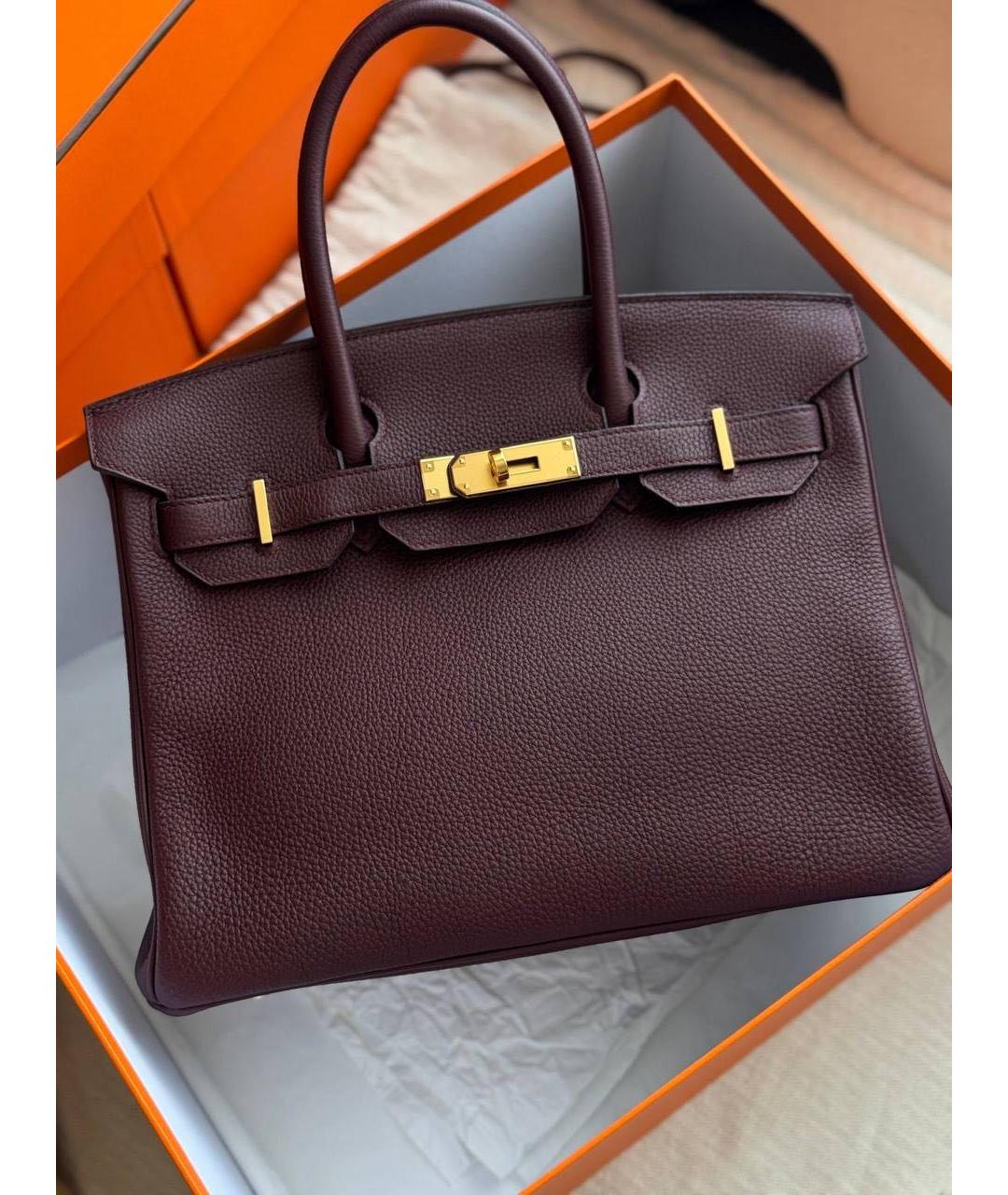 HERMES Бордовая кожаная сумка с короткими ручками, фото 9