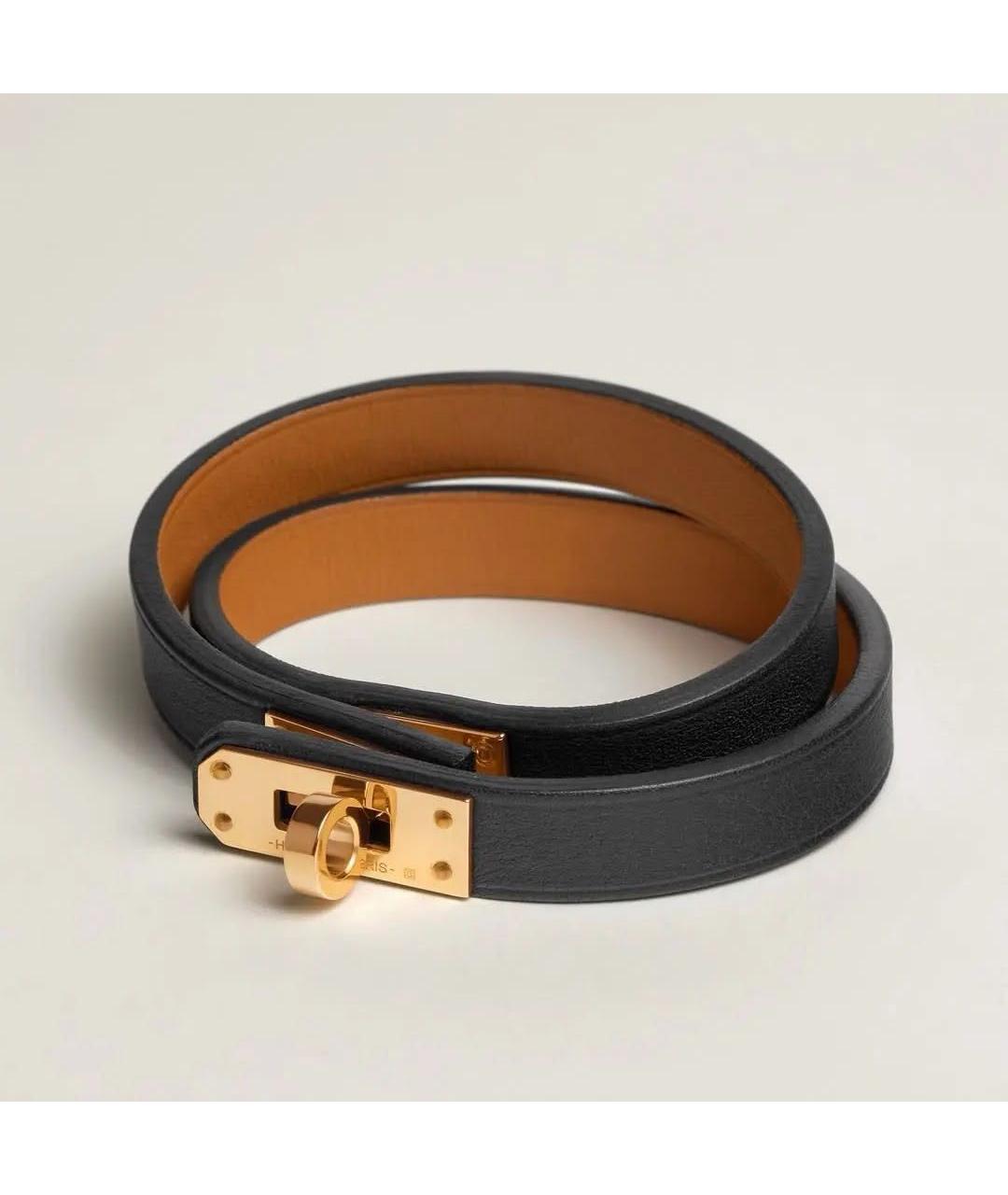HERMES Черный кожаный браслет, фото 2