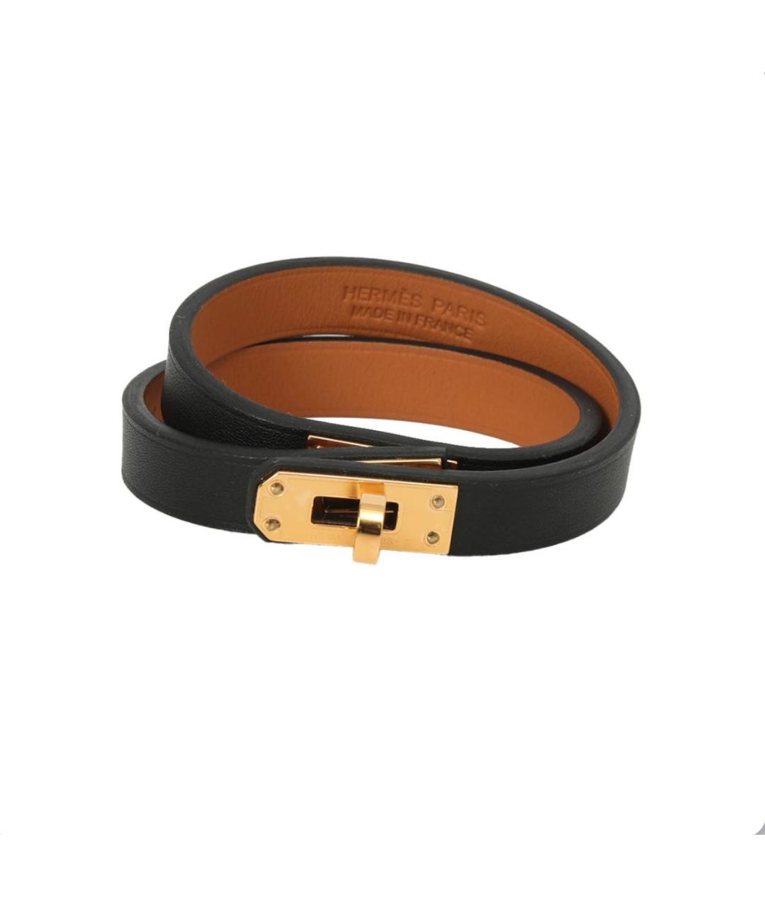 HERMES Черный кожаный браслет, фото 4