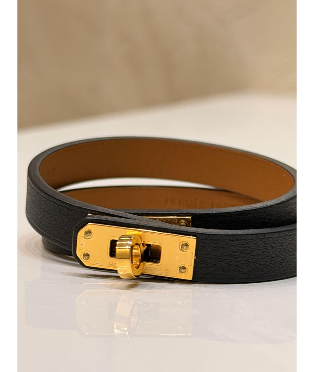 HERMES Черный кожаный браслет, фото 3