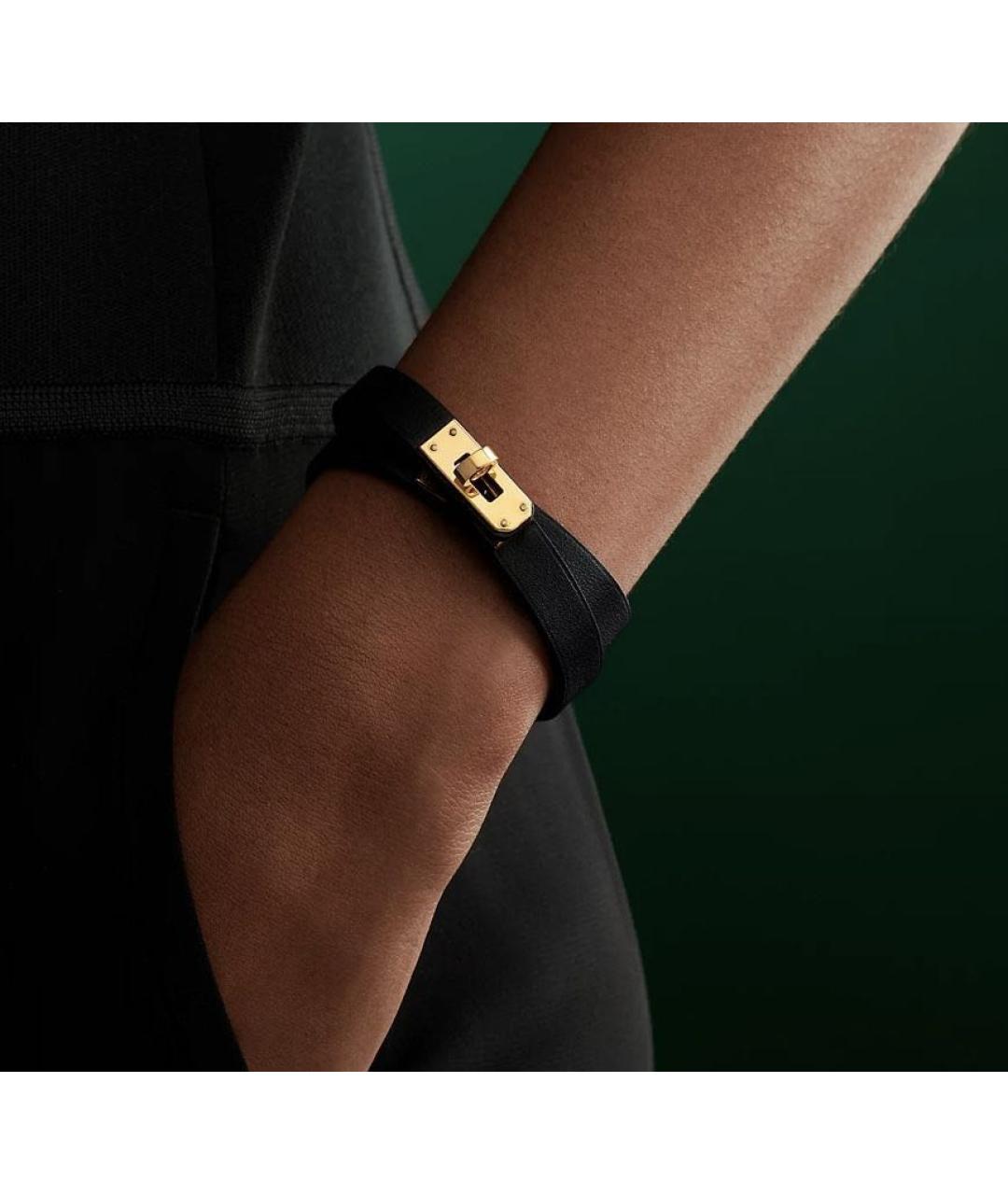 HERMES Черный кожаный браслет, фото 5