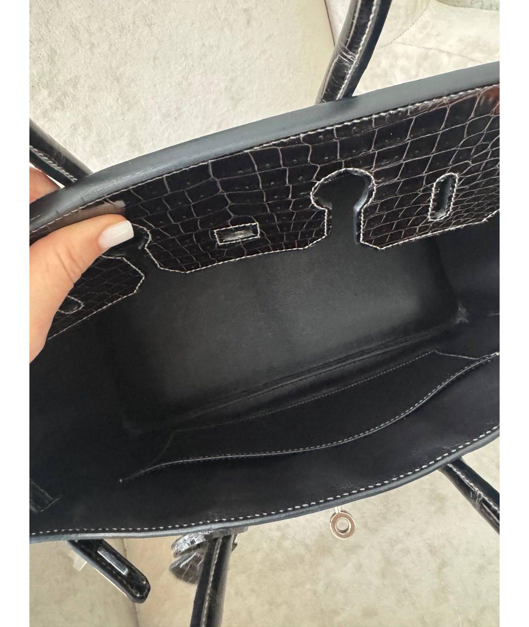 HERMES Черная сумка с короткими ручками из экзотической кожи, фото 6