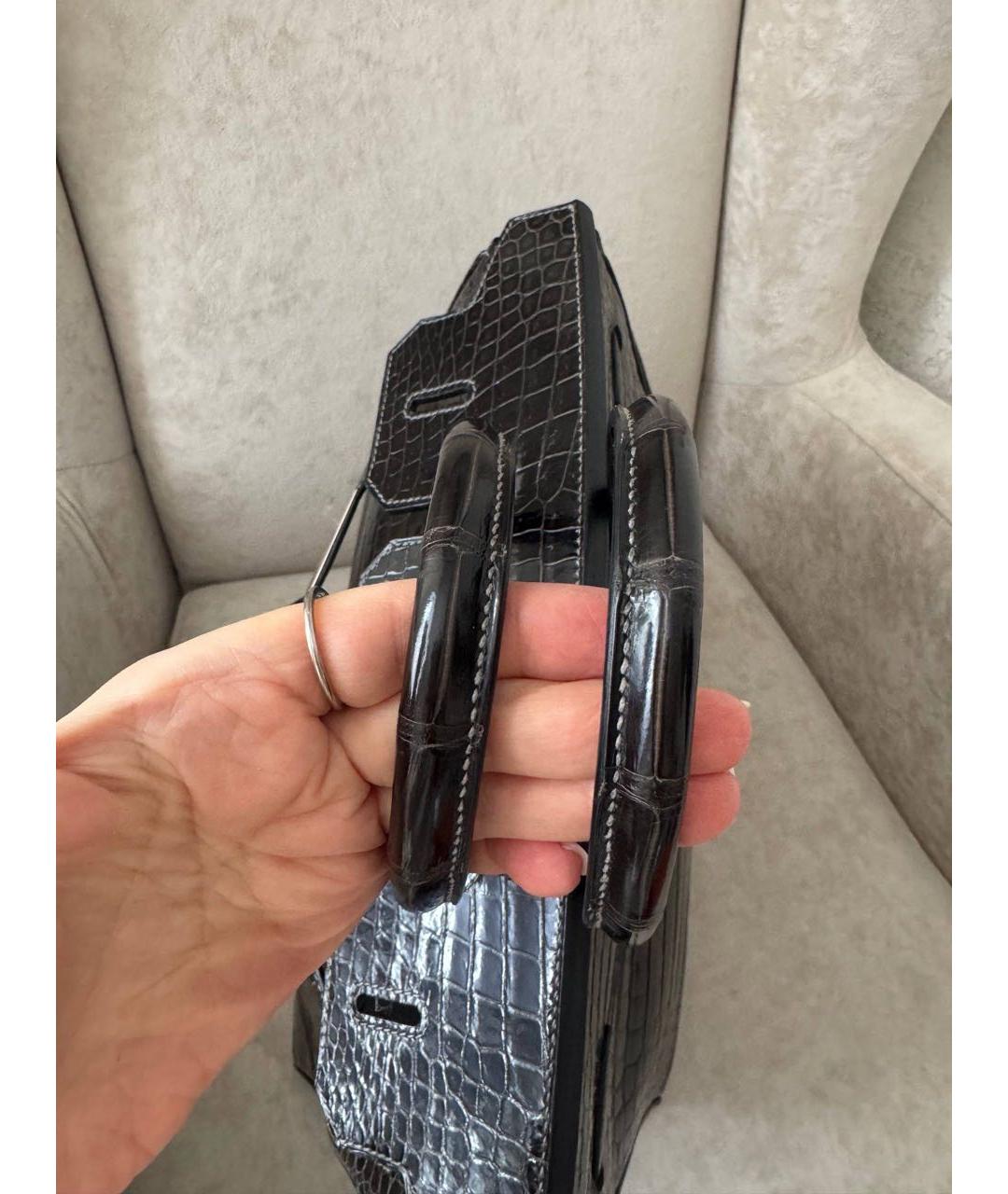 HERMES Черная сумка с короткими ручками из экзотической кожи, фото 7