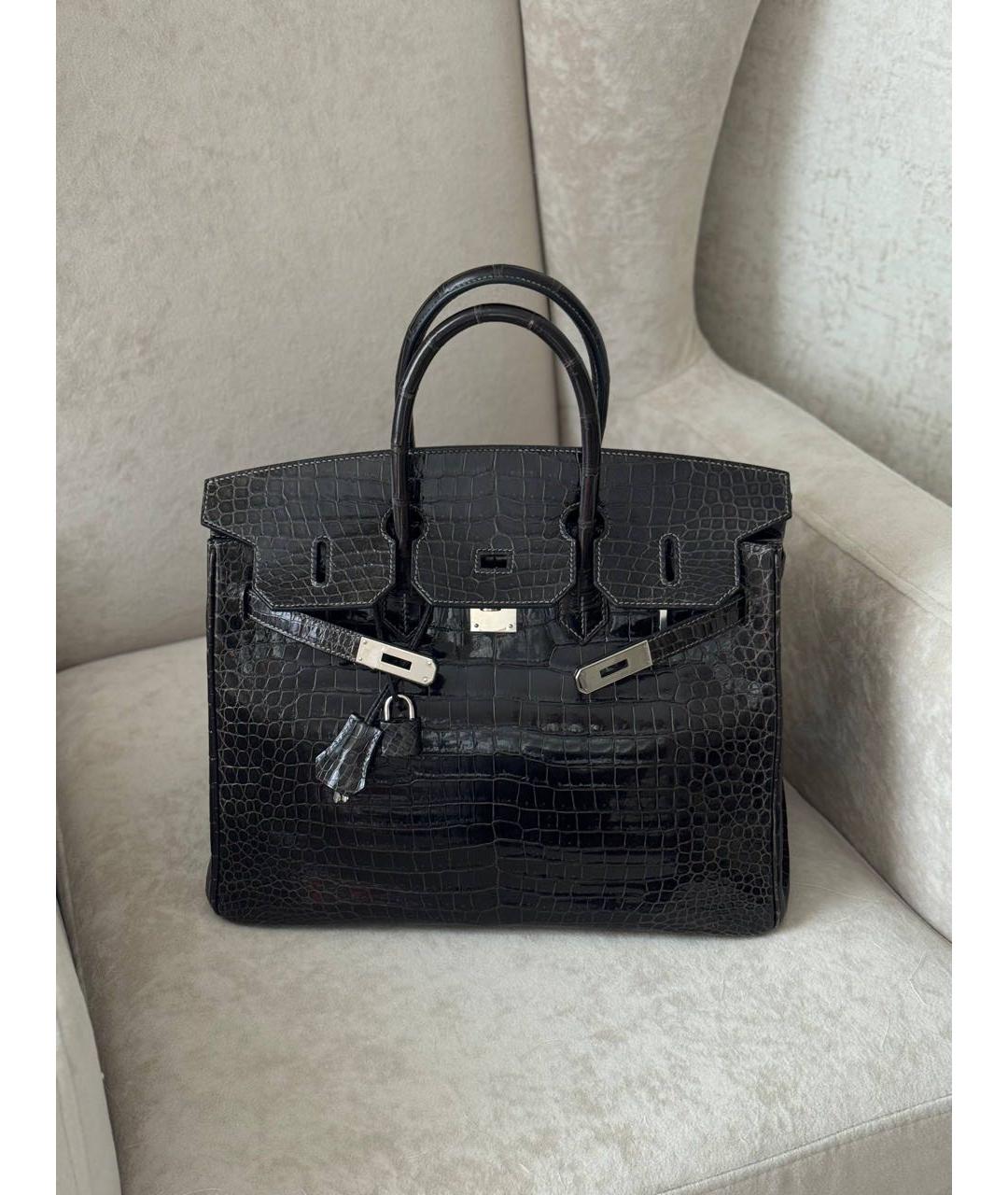HERMES Черная сумка с короткими ручками из экзотической кожи, фото 9