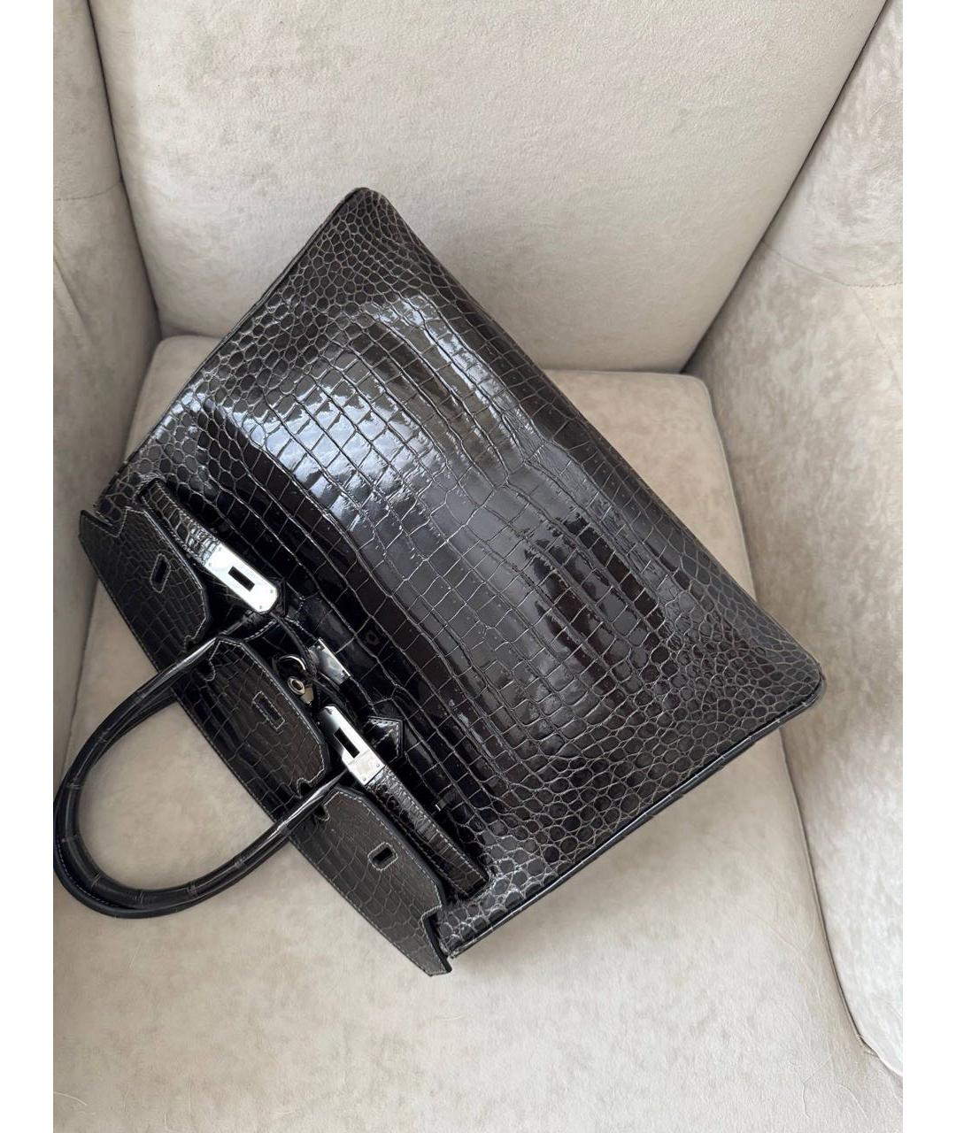 HERMES Черная сумка с короткими ручками из экзотической кожи, фото 3