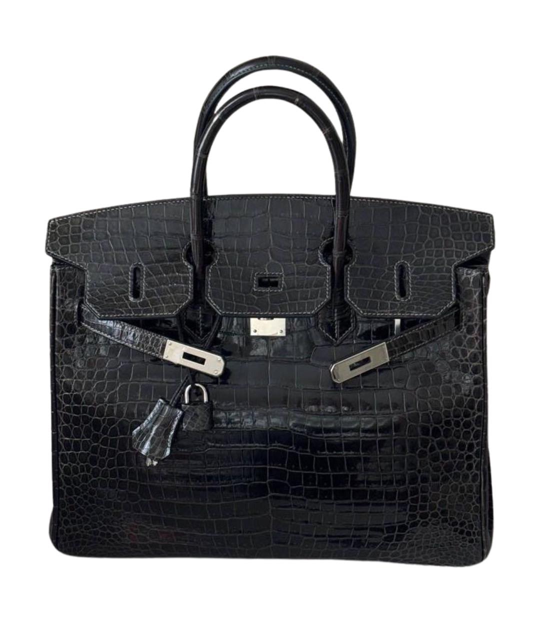 HERMES Черная сумка с короткими ручками из экзотической кожи, фото 1