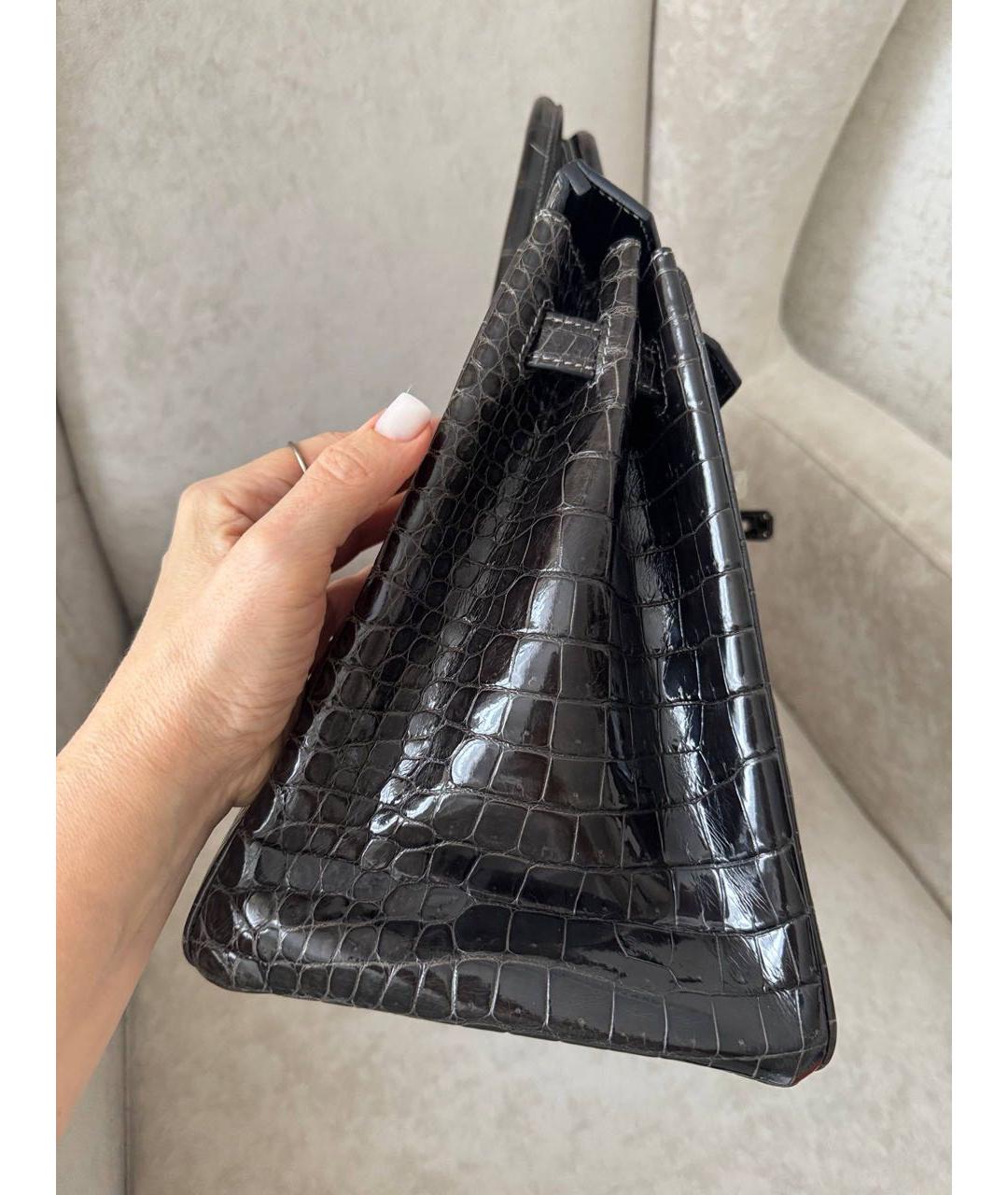 HERMES Черная сумка с короткими ручками из экзотической кожи, фото 5