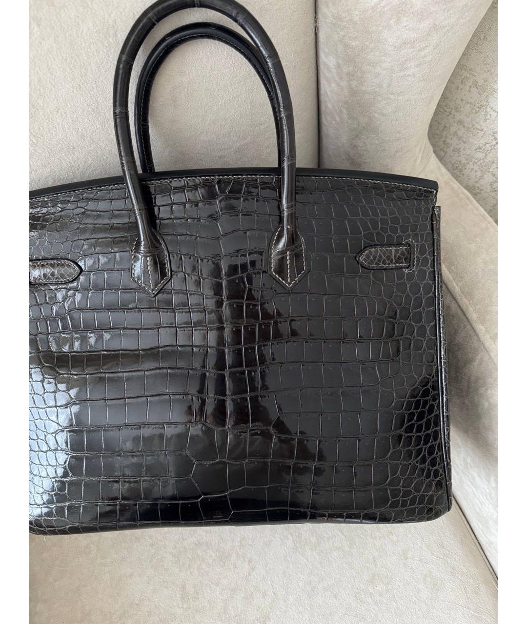 HERMES Черная сумка с короткими ручками из экзотической кожи, фото 2