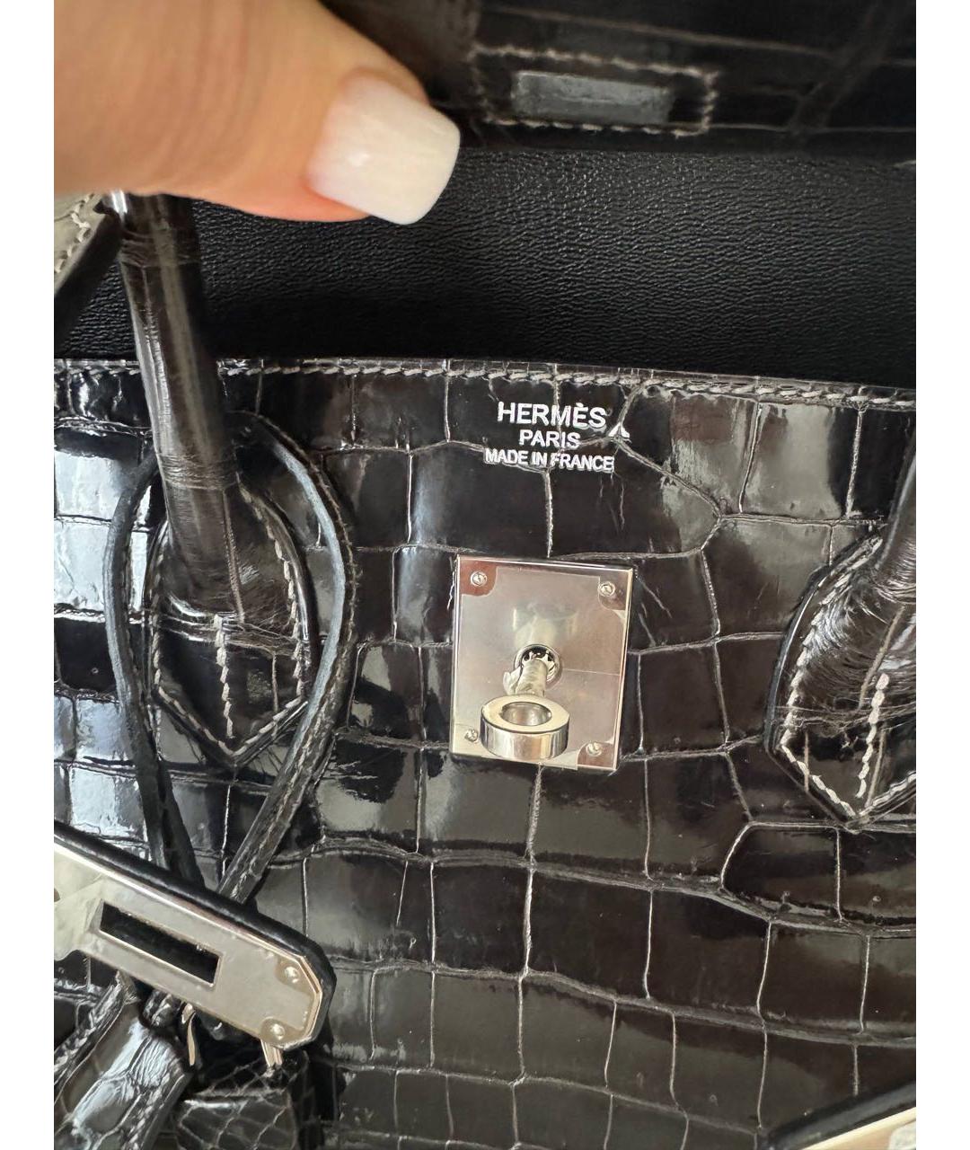 HERMES Черная сумка с короткими ручками из экзотической кожи, фото 4