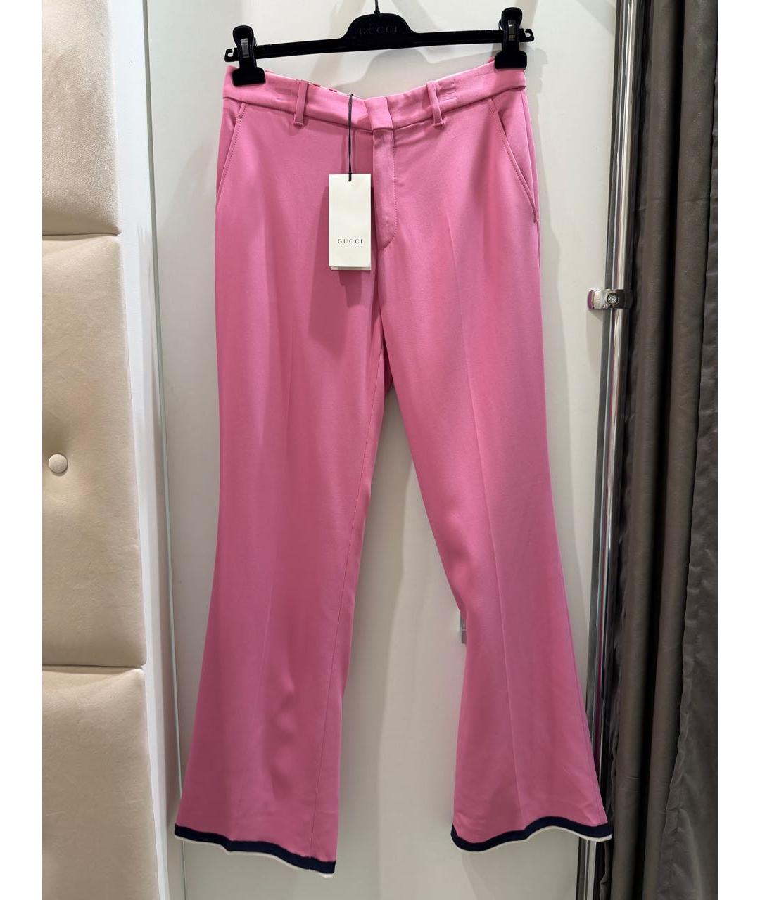 GUCCI Розовые вискозные прямые брюки, фото 8